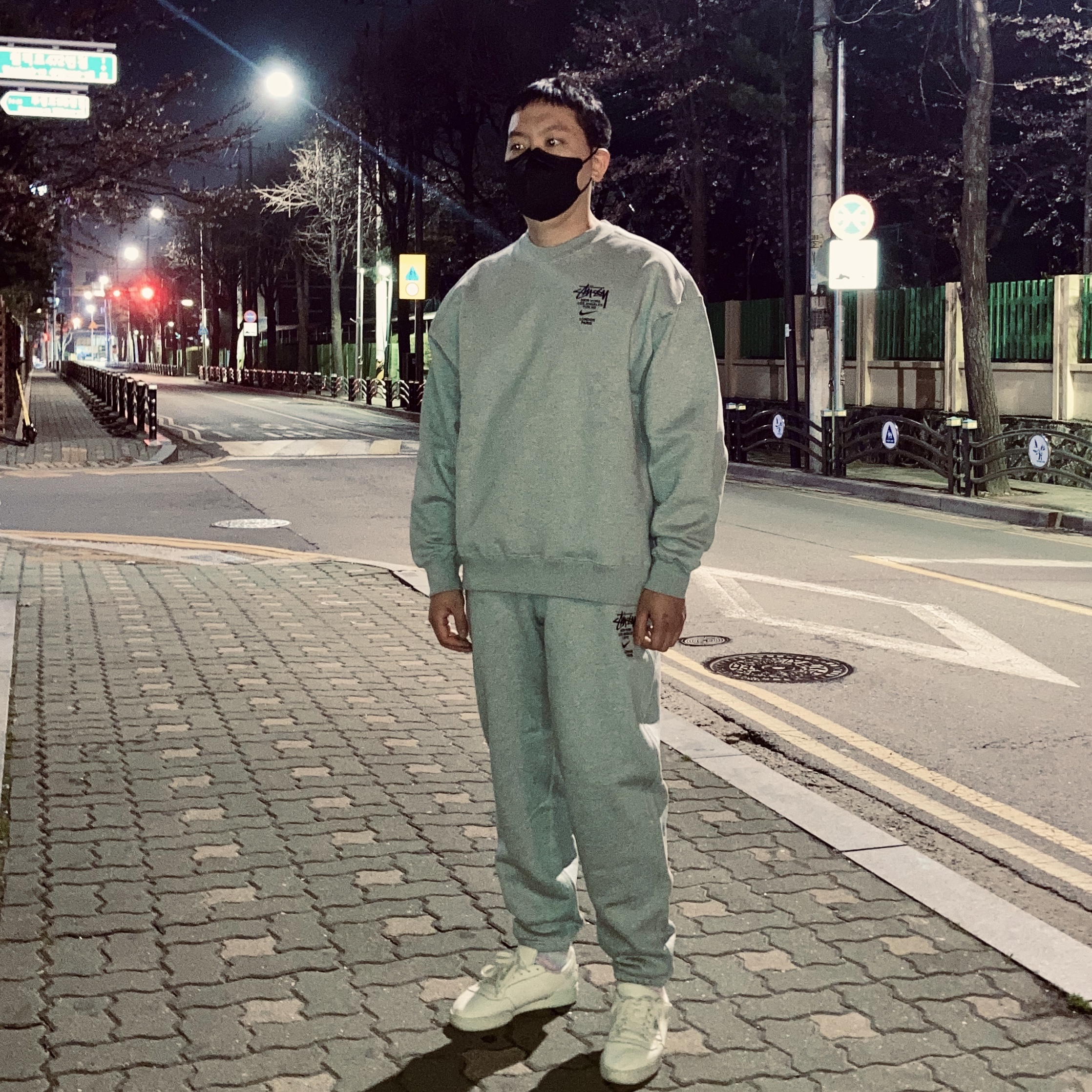 Nike x Stussy NRG ZR Fleece Pants Heather Grey - Asia, Nike x Stussy NRG ZR Fleece Crewneck Heather Grey - Asia 착용 스타일