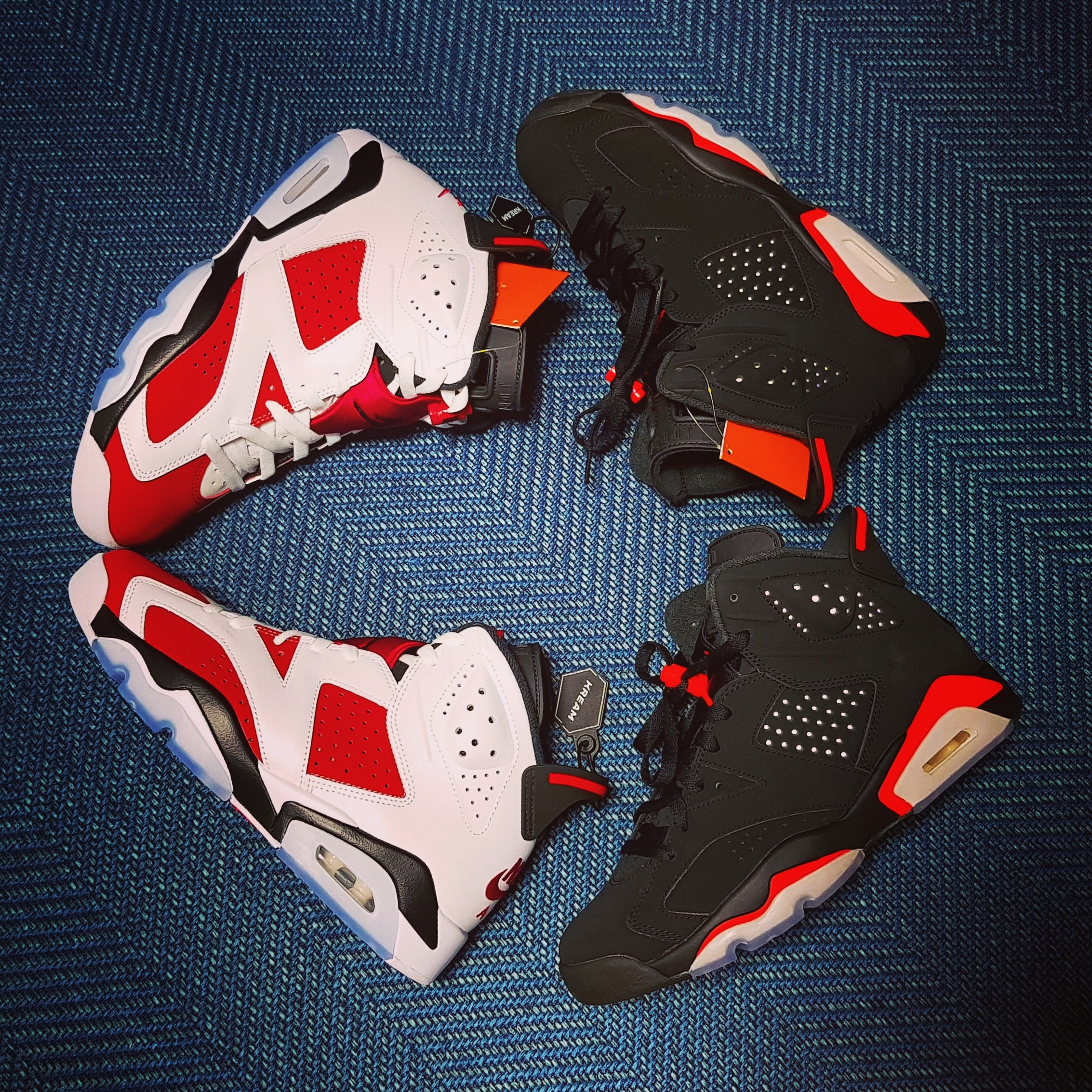 Jordan 6 Retro Carmine 2021, Jordan 6 Retro Infrared 2019 착용 스타일