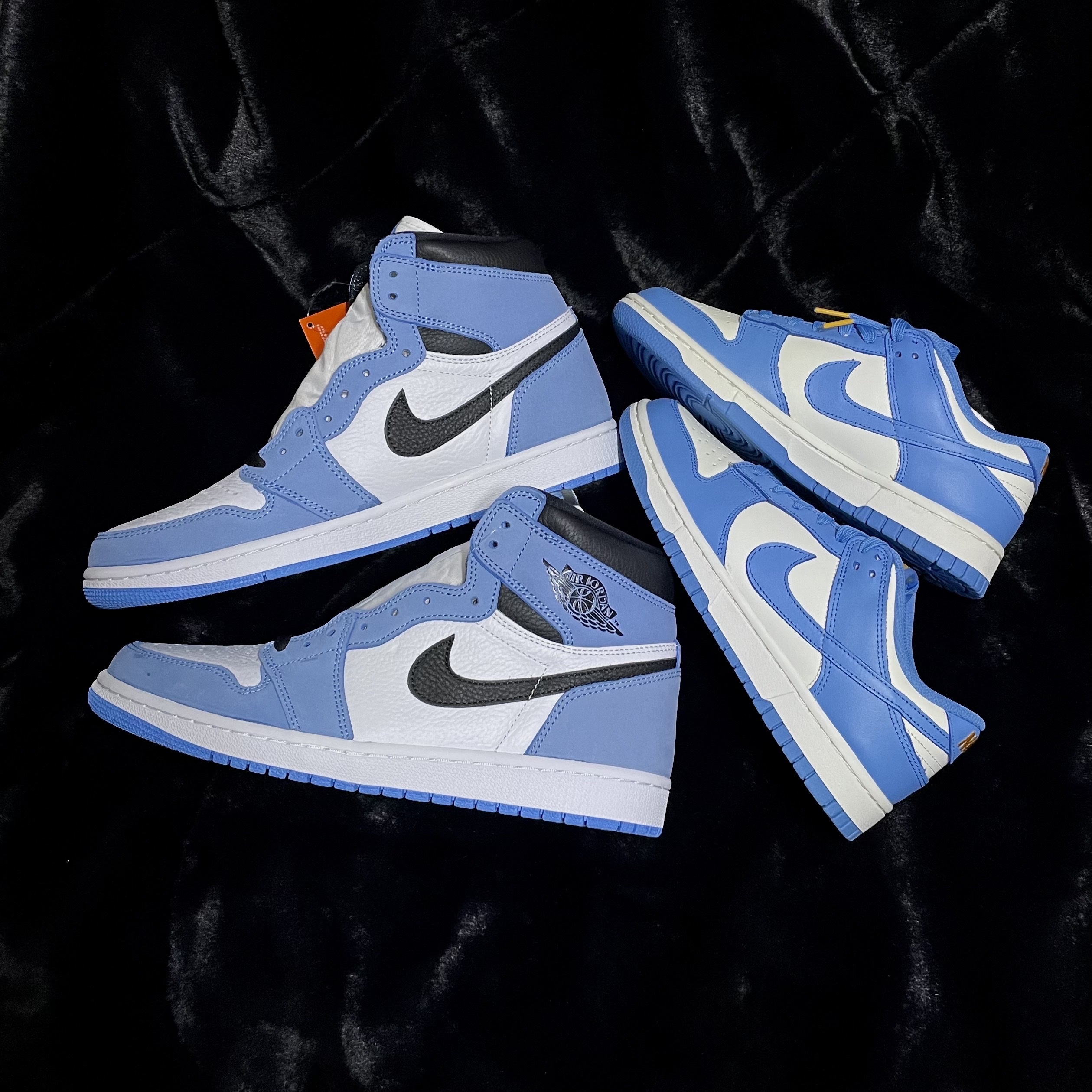 (W) Nike Dunk Low Coast, Jordan 1 Retro High OG University Blue 착용 스타일