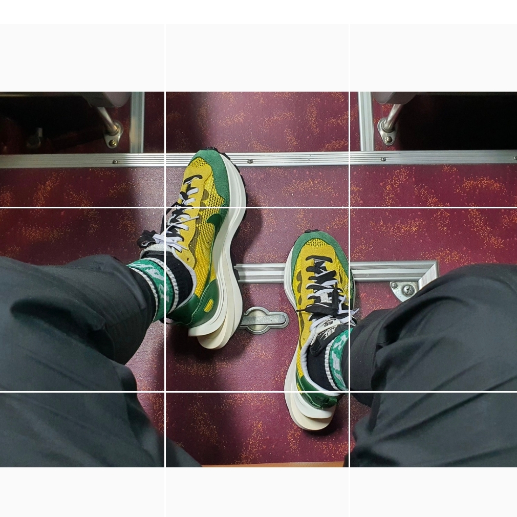 Nike x Sacai VaporWaffle Tour Yellow & Gorge Green Sail 착용 스타일 - 1