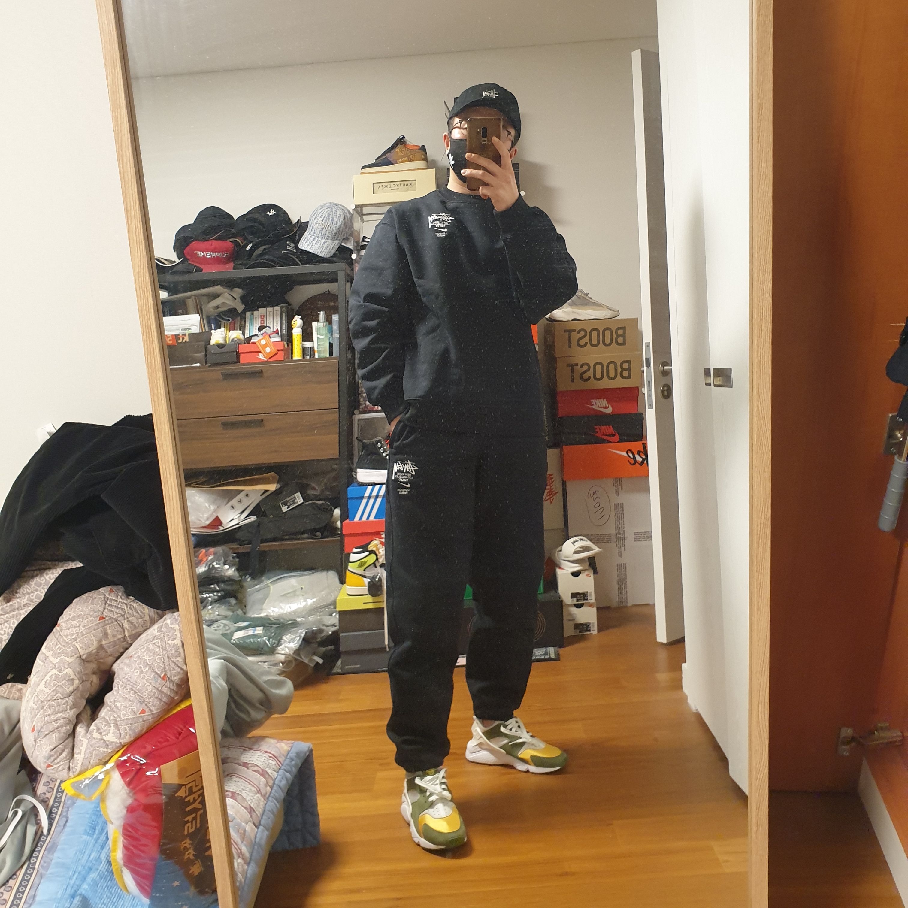 Nike x Stussy NRG ZR Fleece Crewneck Black - US/EU, Nike x Stussy NRG ZR Fleece Pants Black - US/EU 착용 스타일 - 1