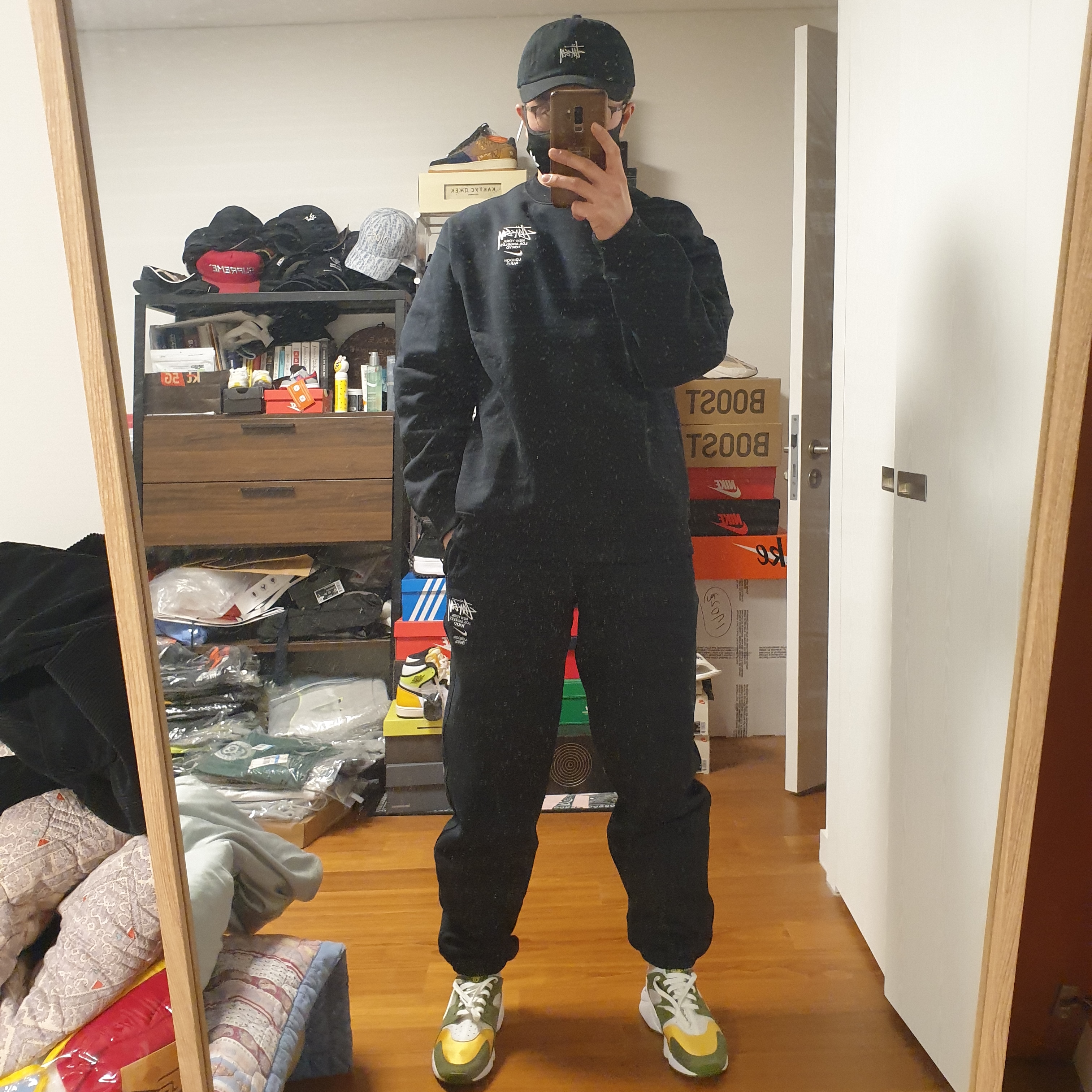 Nike x Stussy NRG ZR Fleece Crewneck Black - US/EU, Nike x Stussy NRG ZR Fleece Pants Black - US/EU 착용 스타일 - 2