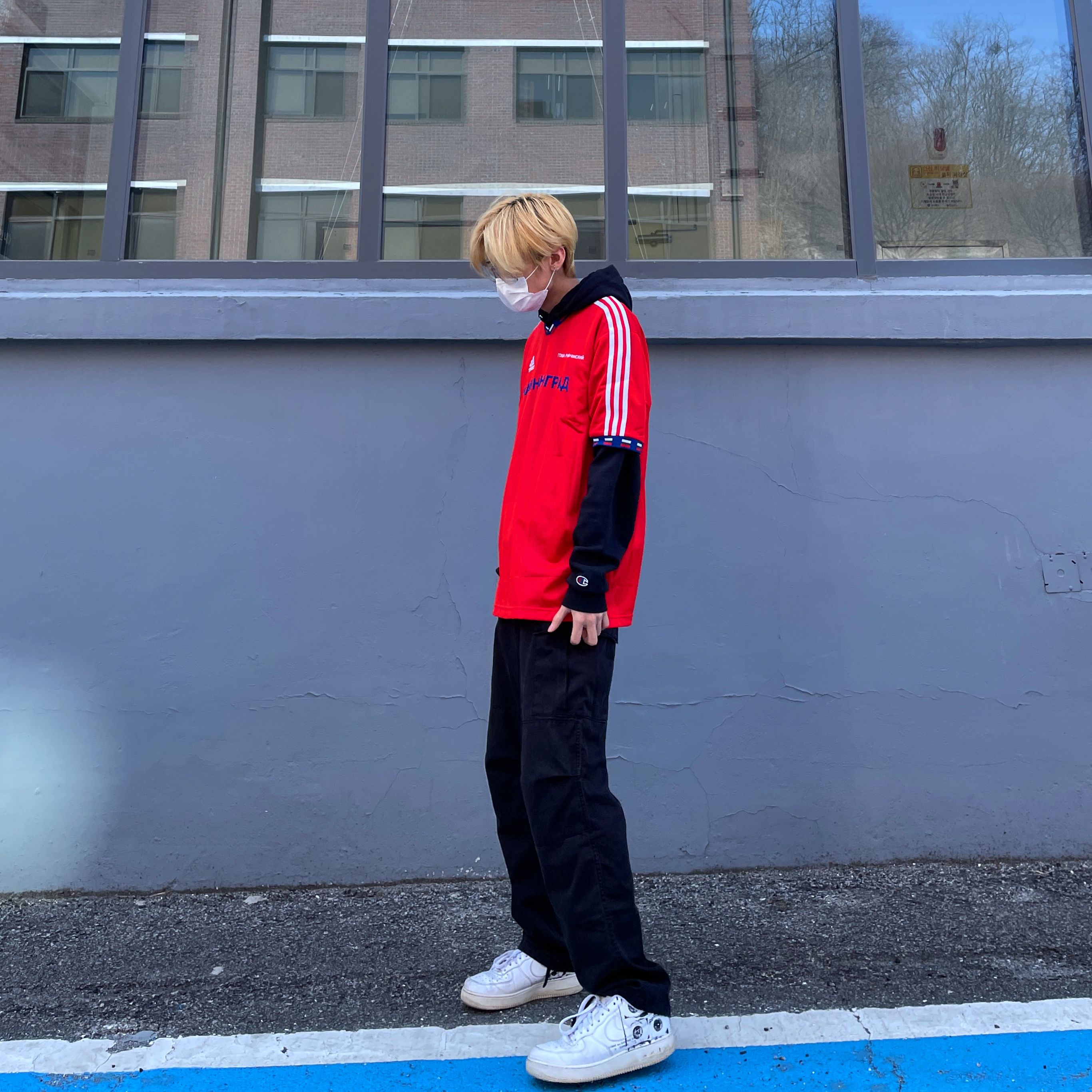 Nike x Comme des Garcons Shirt x Supreme Air Force 1 Low Eyes 착용 스타일