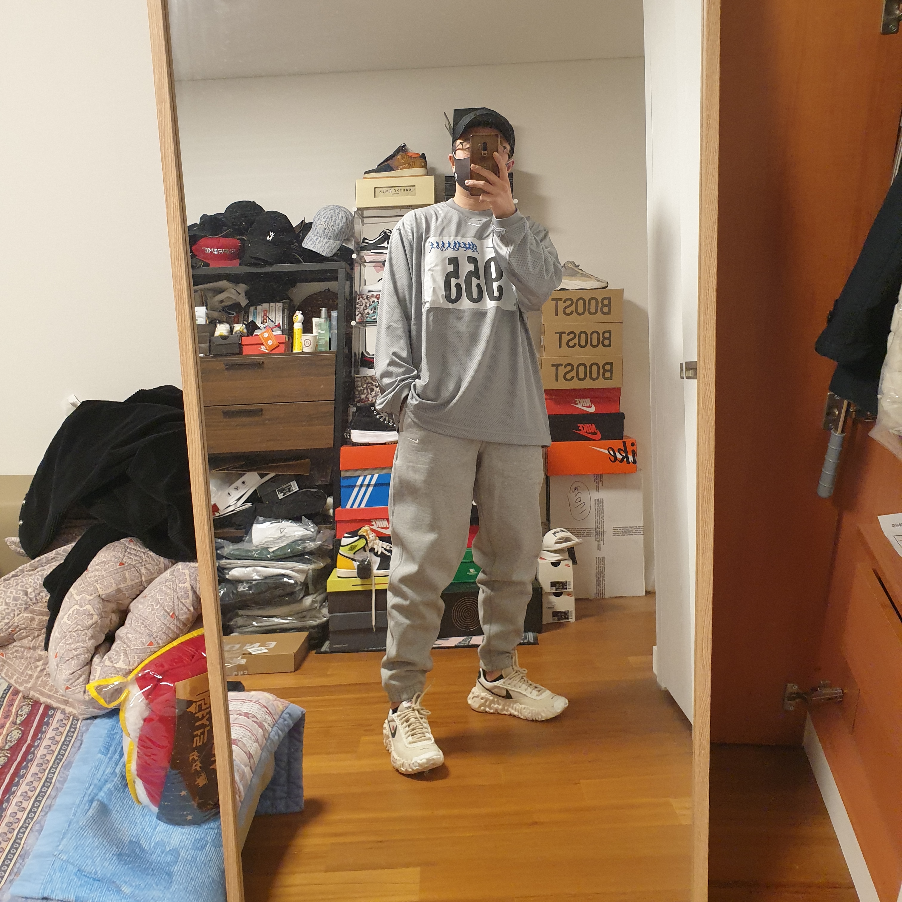 Nike x Cactus Plant Flea Market L/S Jersey Grey - US/EU, Nike NRG Solo Swoosh Fleece Pants Dark Grey Heather - US/EU 착용 스타일 - 5