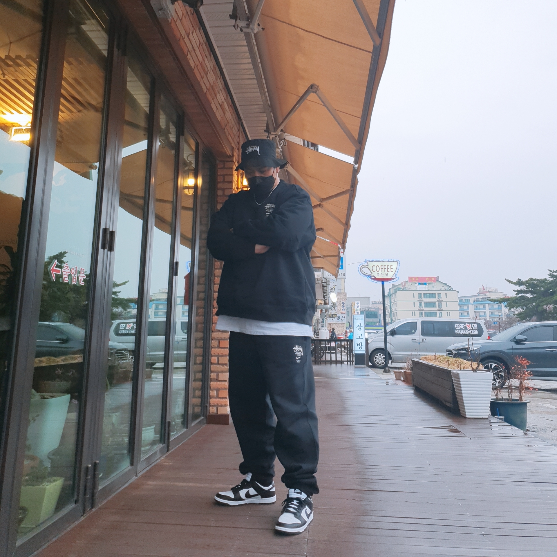 Nike x Stussy NRG ZR Fleece Crewneck Black - US/EU, Nike x Stussy NRG ZR Fleece Pants Black - US/EU 착용 스타일
