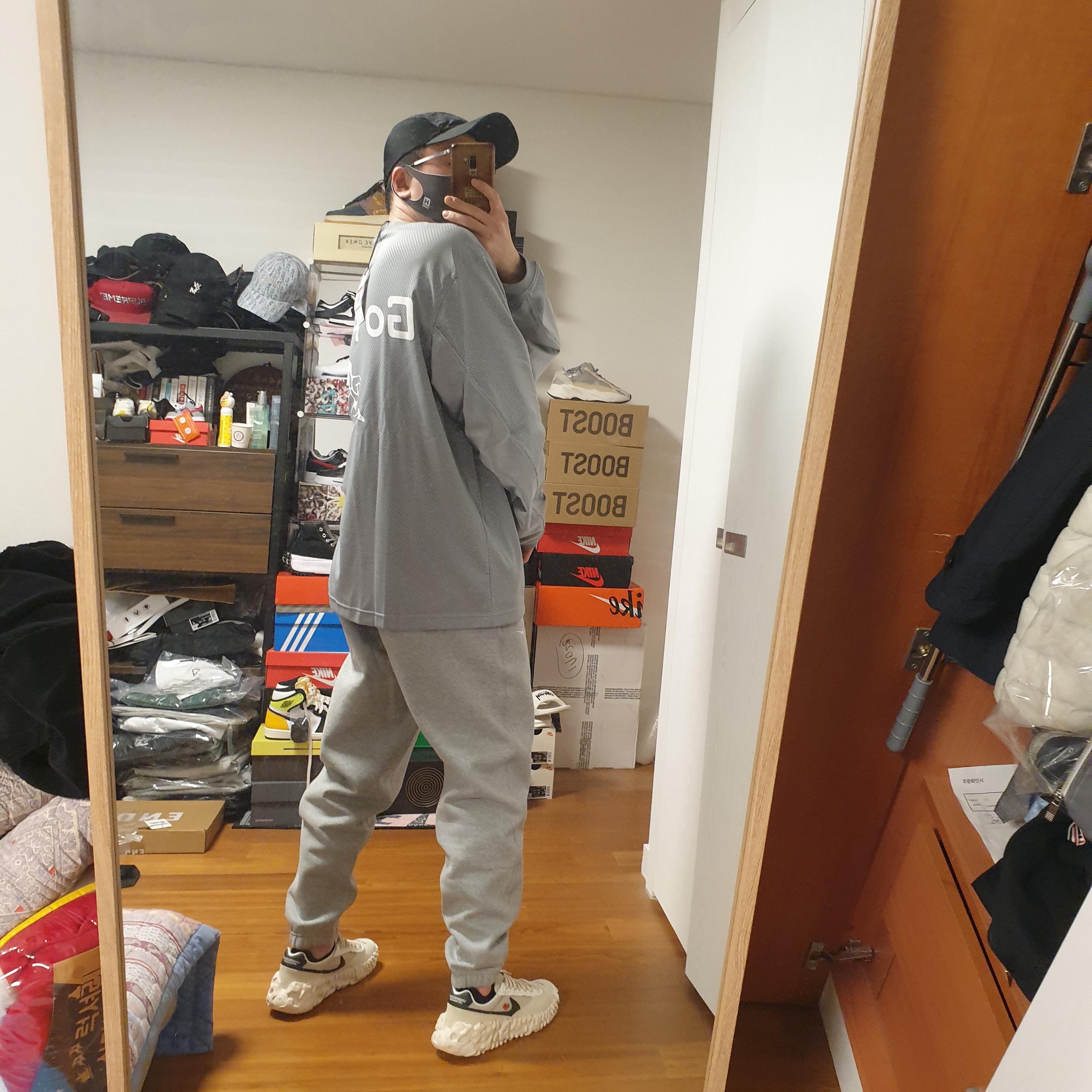 Nike x Cactus Plant Flea Market L/S Jersey Grey - US/EU, Nike NRG Solo Swoosh Fleece Pants Dark Grey Heather - US/EU 착용 스타일 - 3