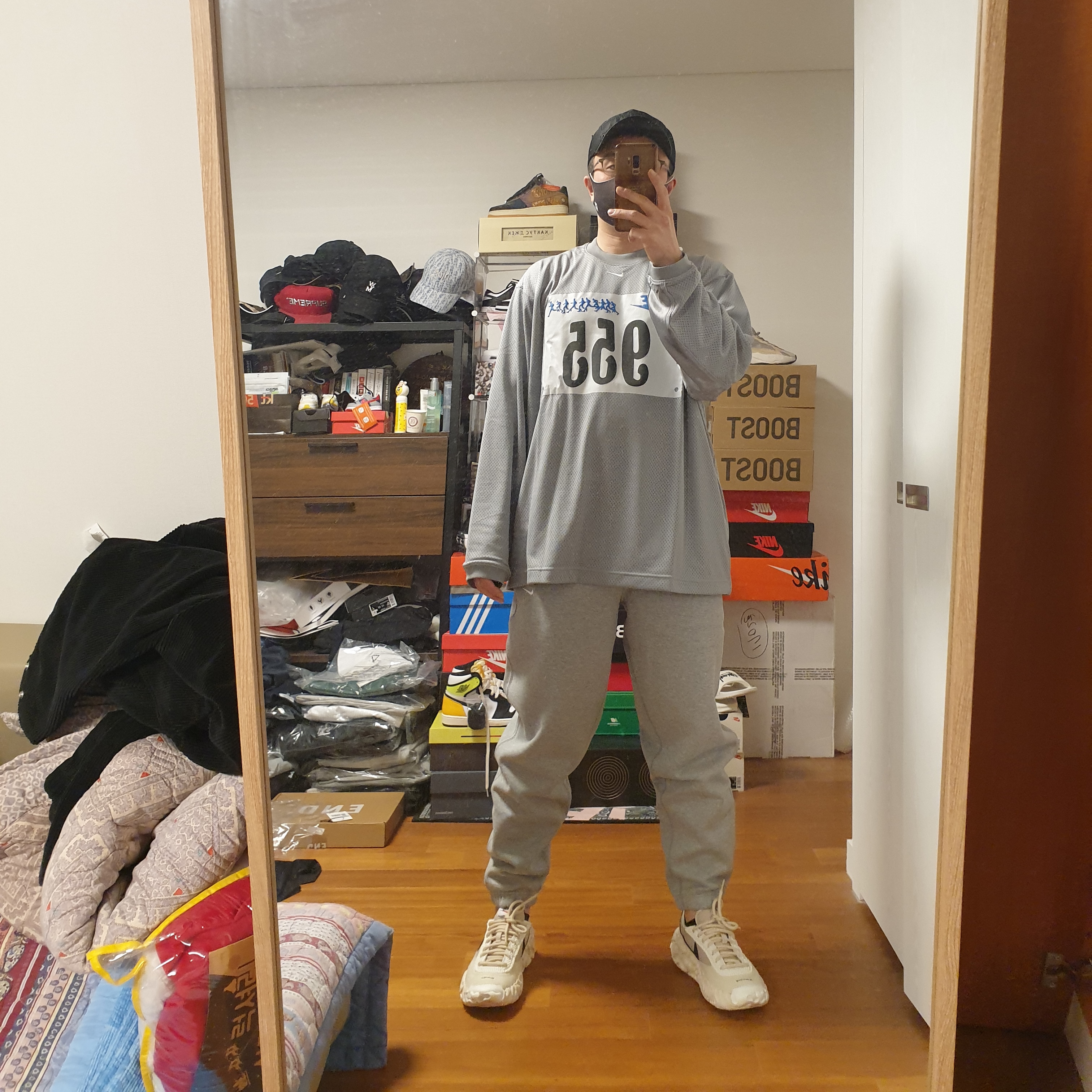 Nike x Cactus Plant Flea Market L/S Jersey Grey - US/EU, Nike NRG Solo Swoosh Fleece Pants Dark Grey Heather - US/EU 착용 스타일 - 2