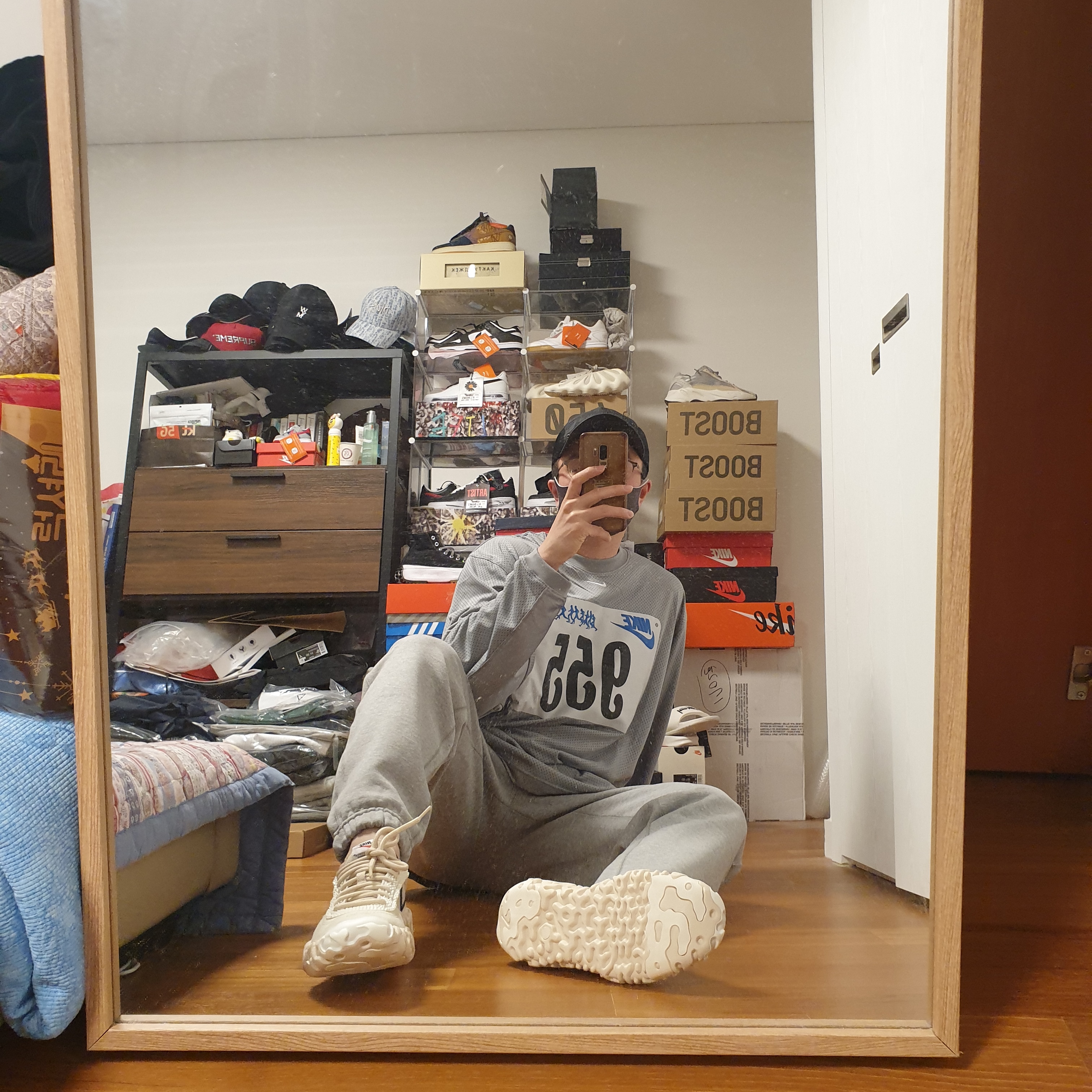 Nike x Cactus Plant Flea Market L/S Jersey Grey - US/EU, Nike NRG Solo Swoosh Fleece Pants Dark Grey Heather - US/EU 착용 스타일 - 4