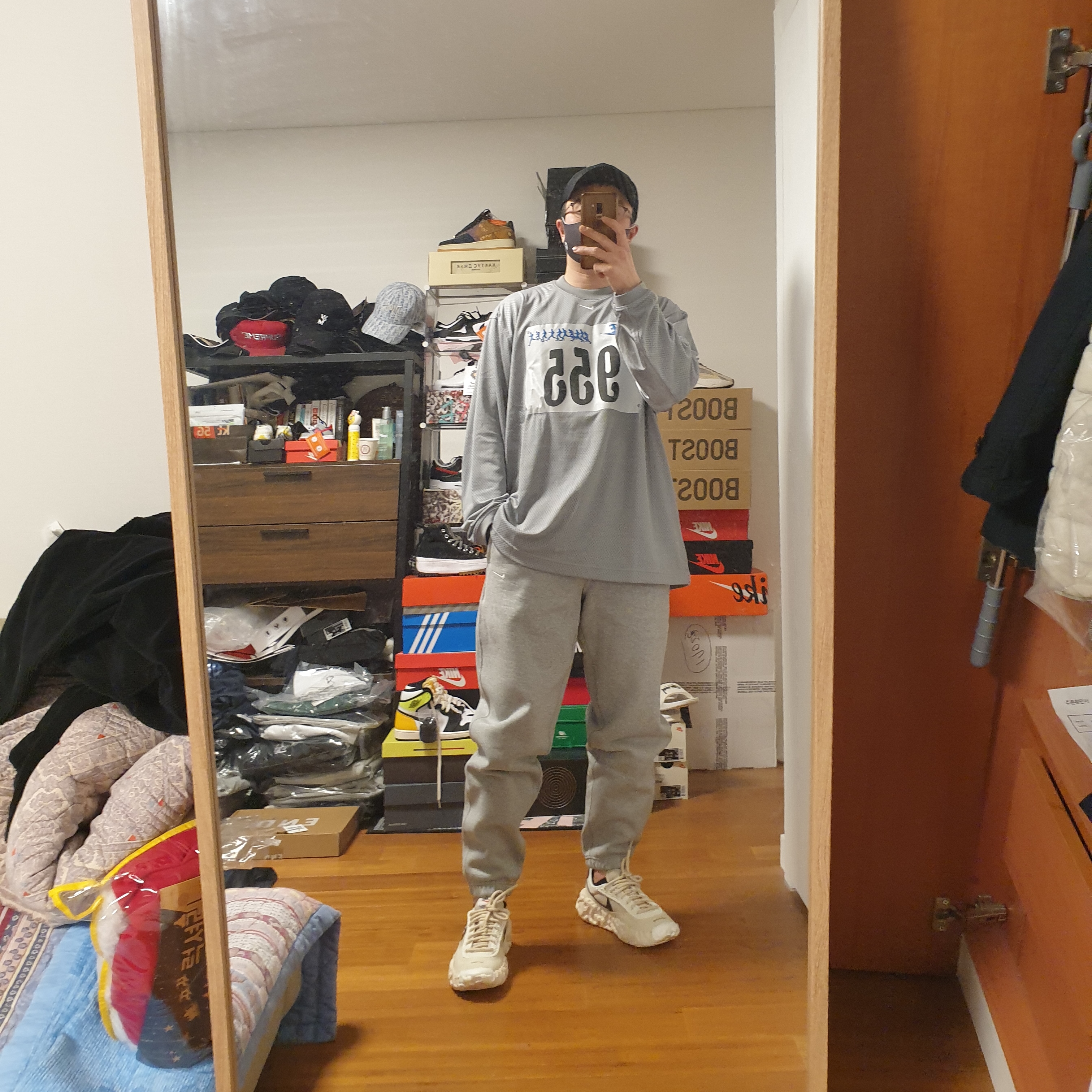 Nike x Cactus Plant Flea Market L/S Jersey Grey - US/EU, Nike NRG Solo Swoosh Fleece Pants Dark Grey Heather - US/EU 착용 스타일 - 1