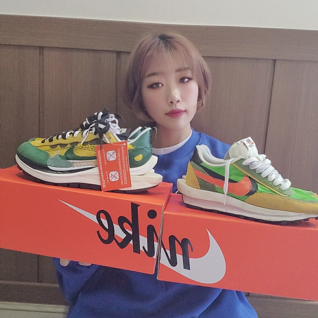 Nike x Sacai VaporWaffle Tour Yellow & Gorge Green Sail, Nike x Sacai LDWaffle Green Multi 착용 스타일