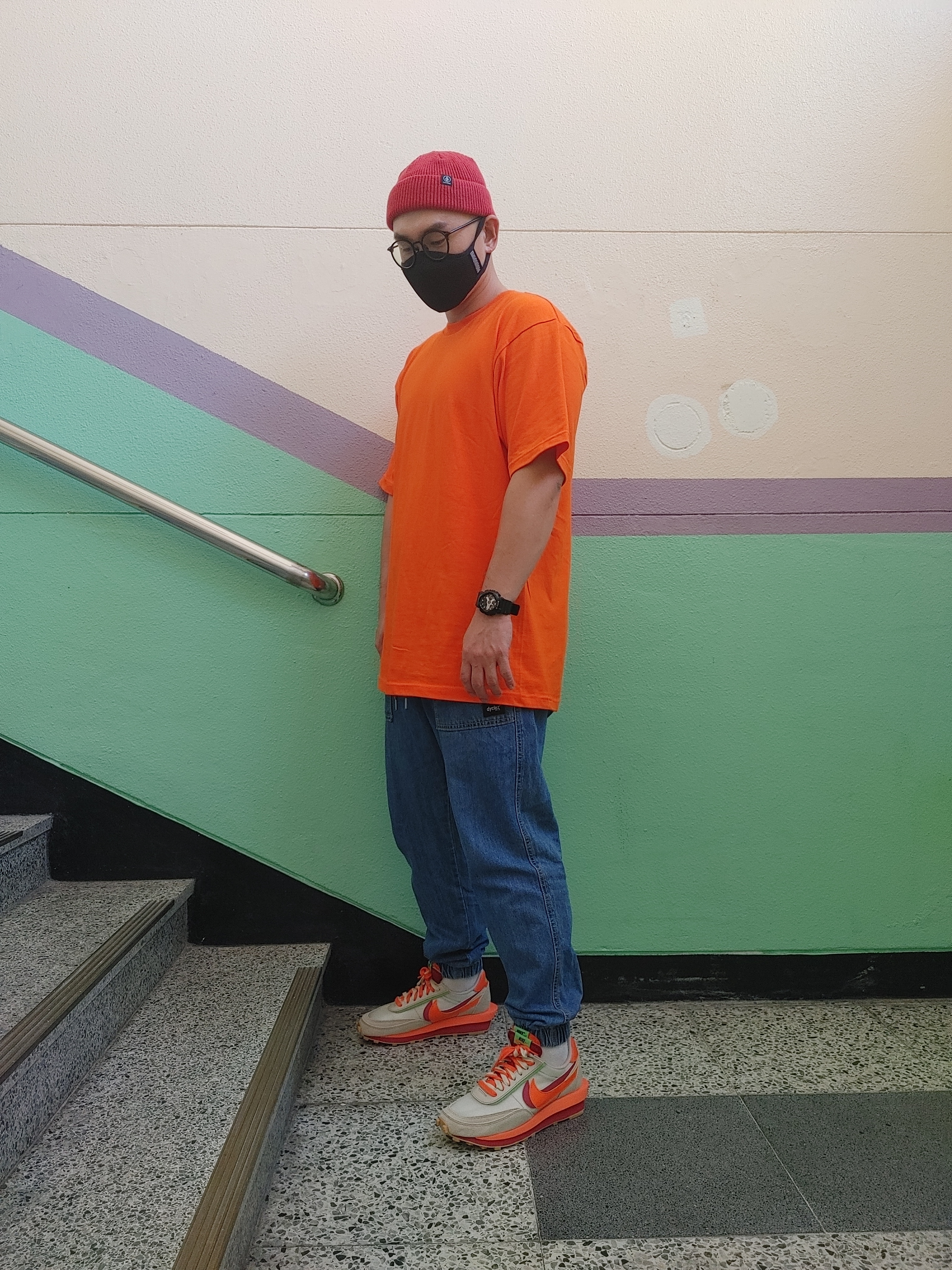 Nike x Sacai x Clot LDWaffle Orange Blaze 착용 스타일 - 2