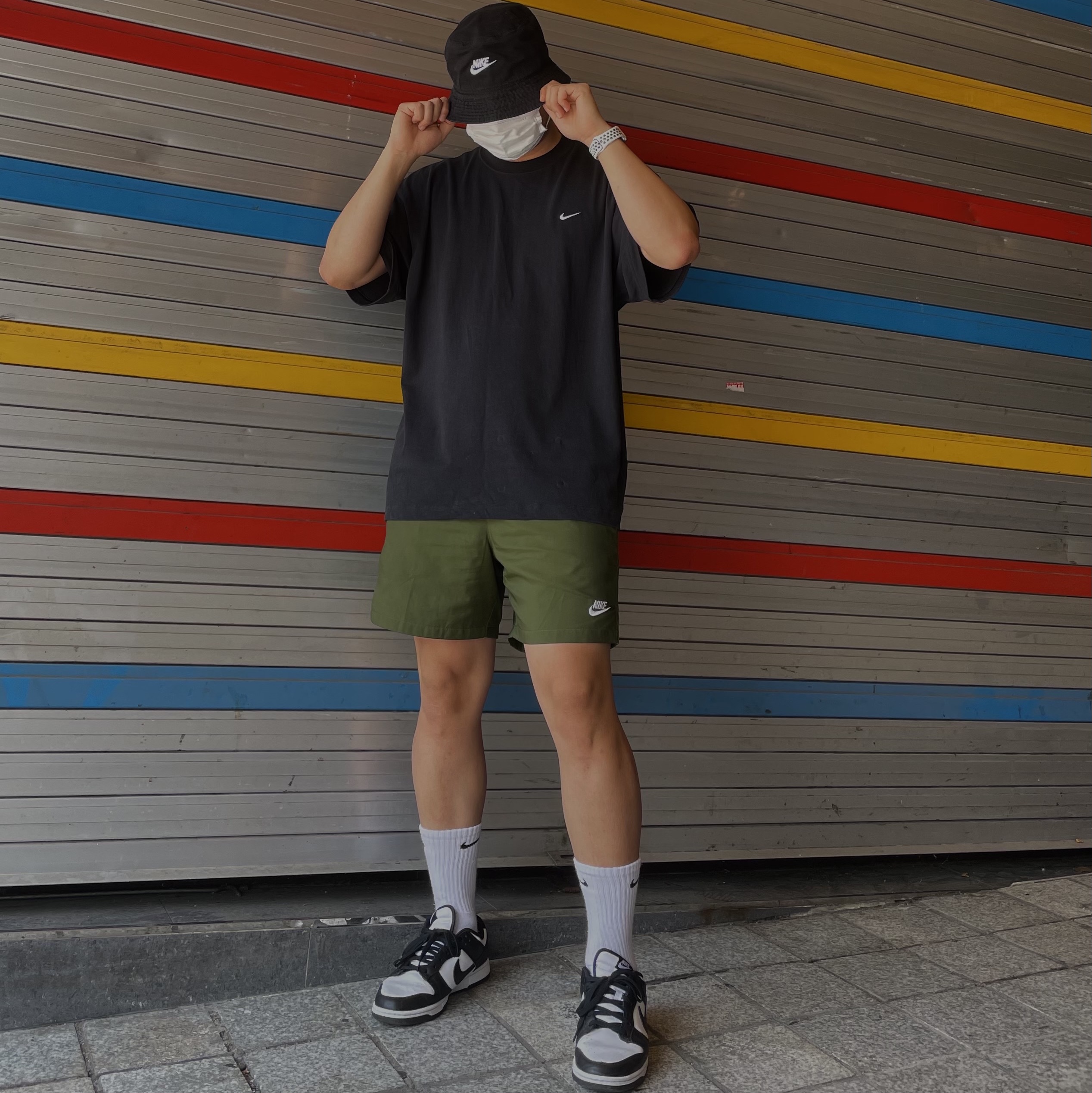 Nike Dunk Low Retro Black, Nike Futura Washed Bucket Hat Black 착용 스타일