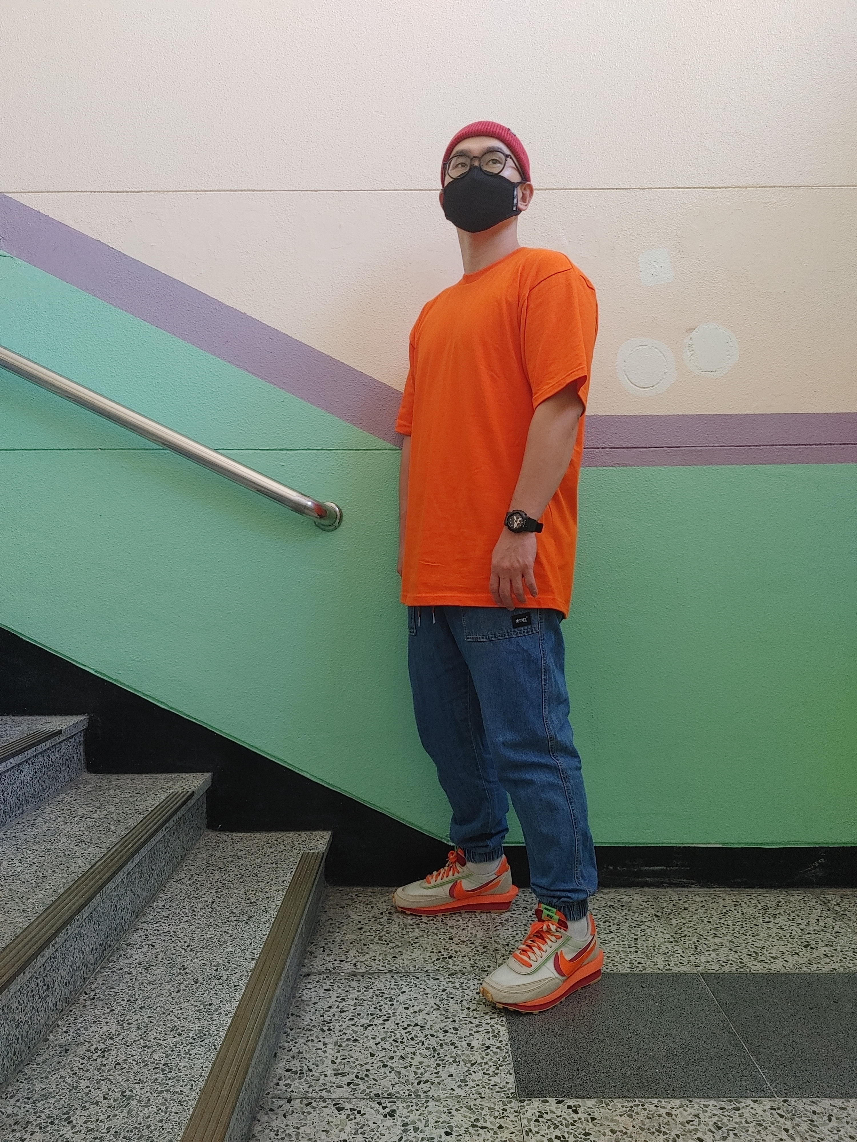 Nike x Sacai x Clot LDWaffle Orange Blaze 착용 스타일 - 1