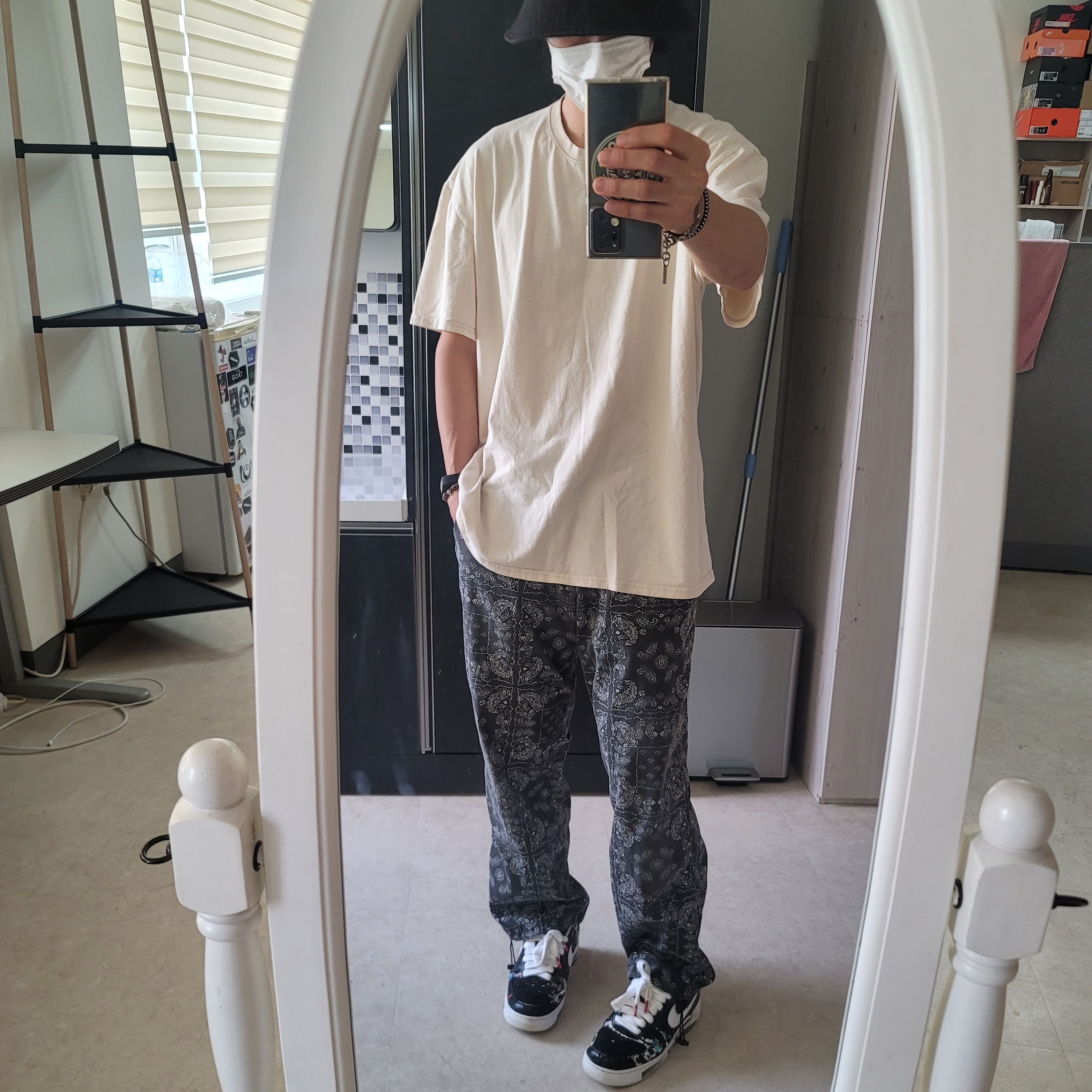 Nike x Peaceminusone Air Force 1 Low Para-Noise, Essentials T-Shirt Moss - 21SS 착용 스타일
