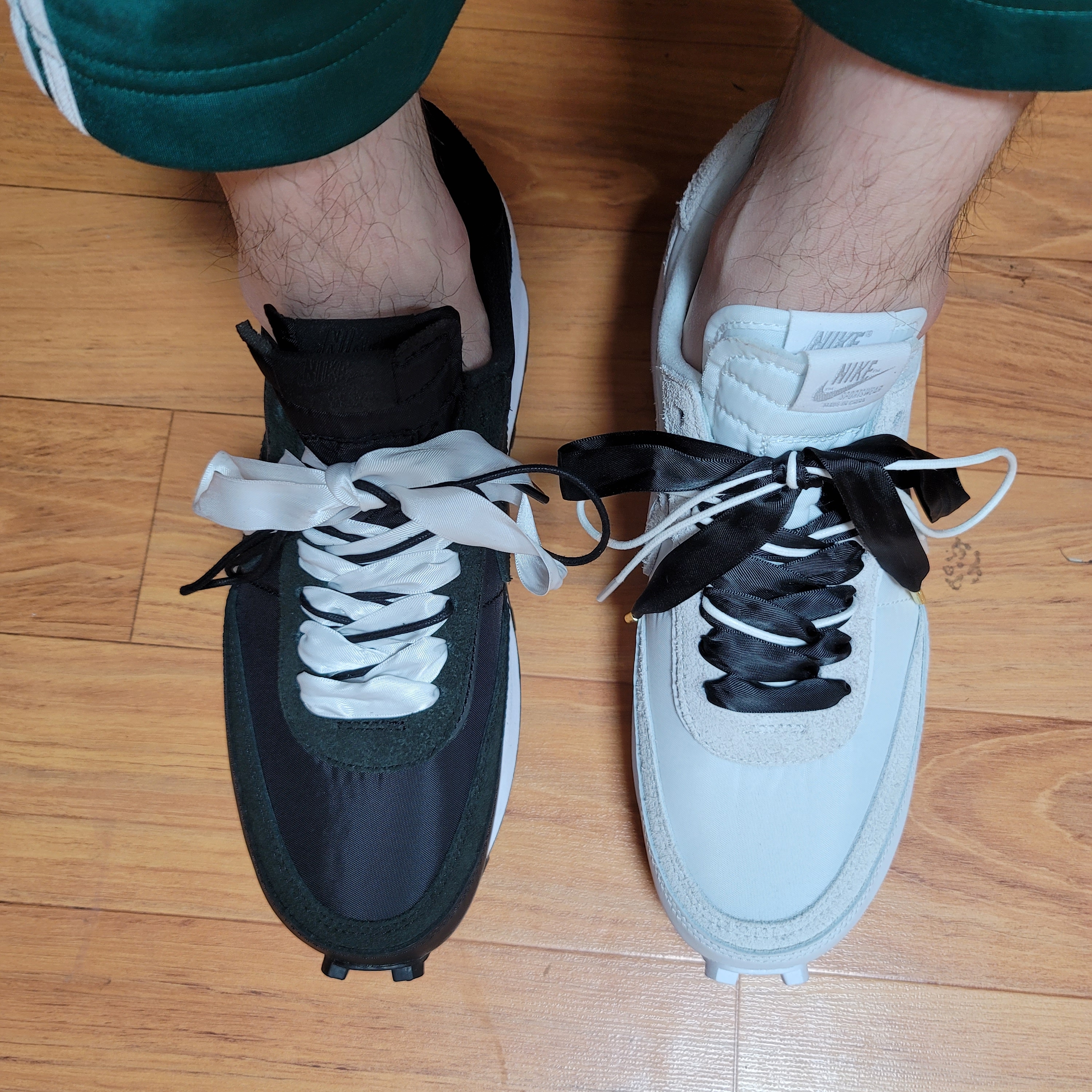 Nike x Sacai LDWaffle White Nylon, Nike x Sacai LDWaffle Black Nylon 착용 스타일 - 1