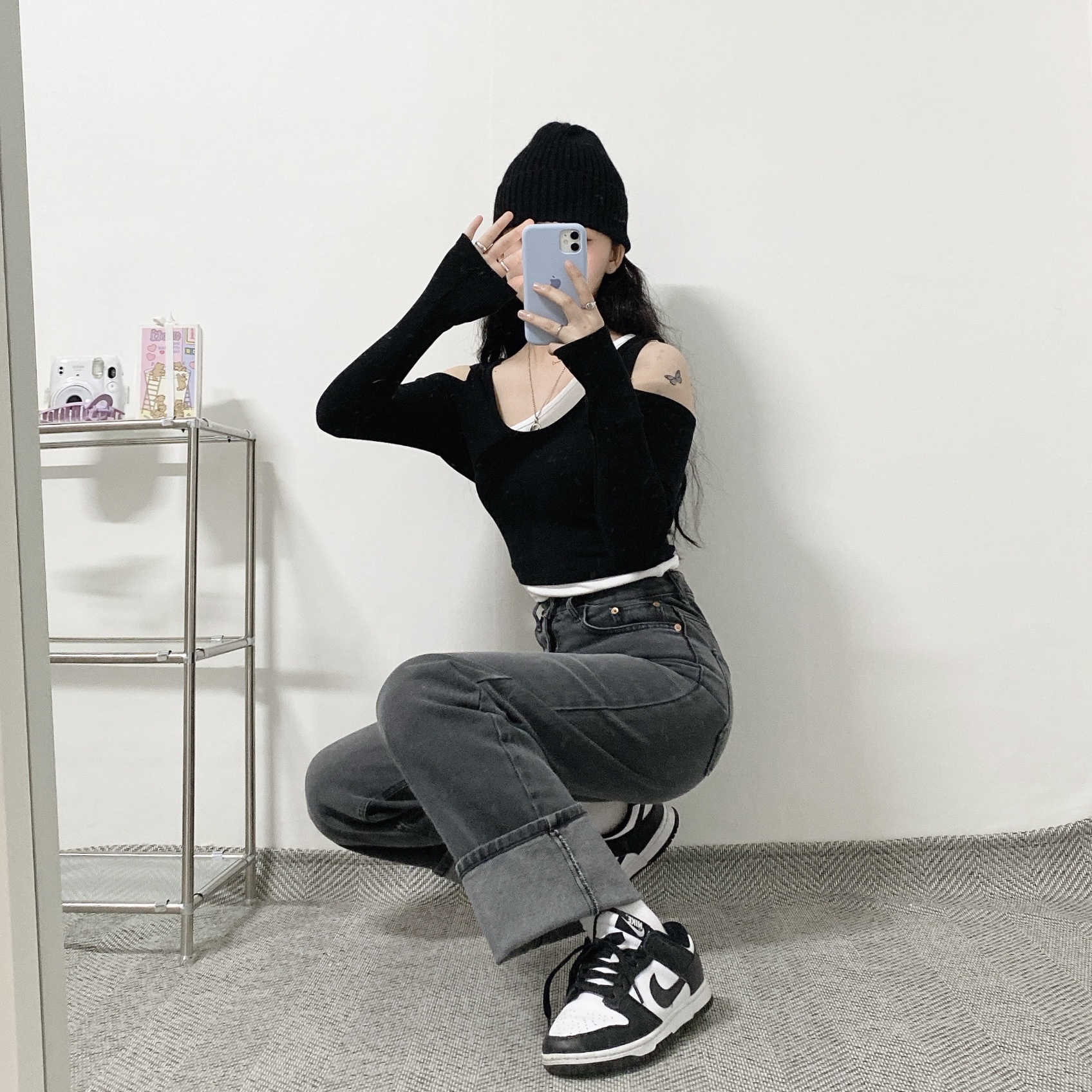 Nike Dunk Low Retro Black 착용 스타일 - 2