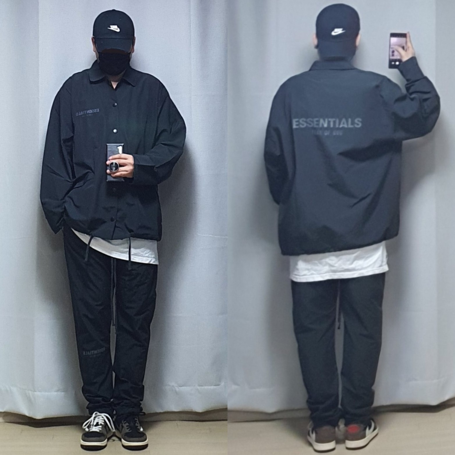 Essentials Coach Jacket Black - 21SS, Essentials Track Pants Black - 20FW 착용 스타일 - 1