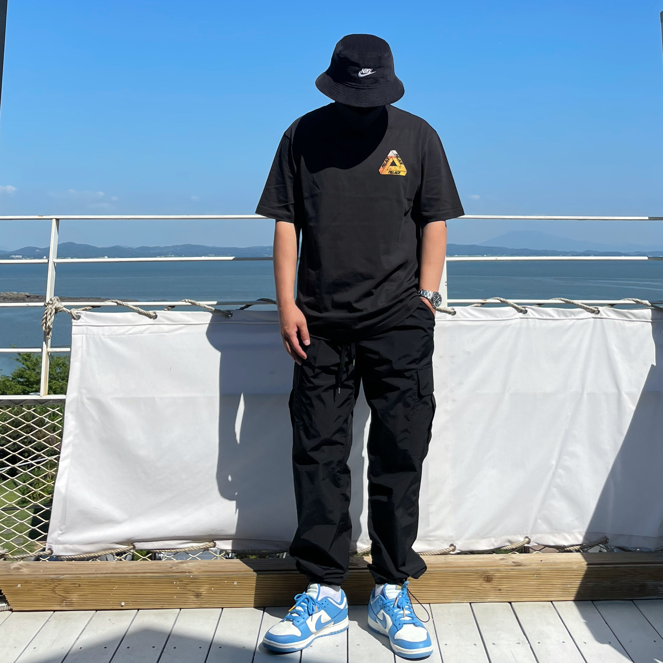 (W) Nike Dunk Low Coast, Palace Tri-Lager T-Shirt Black - 20FW 착용 스타일
