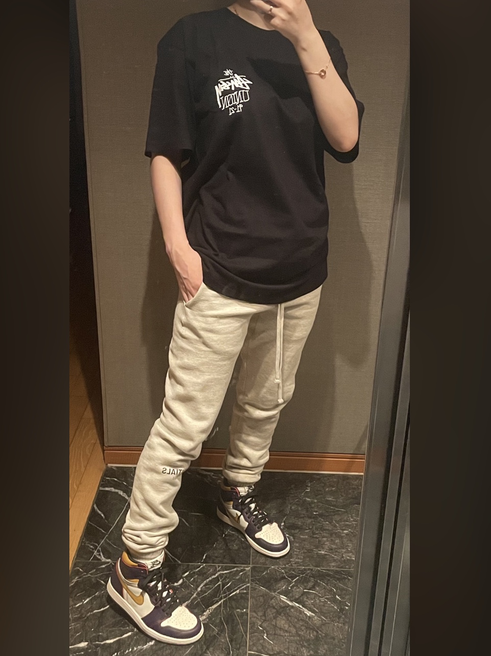 Stussy x Union Roller Disco T-Shirt Black, Jordan 1 Retro High OG Defiant SB LA to Chicago 착용 스타일 - 2