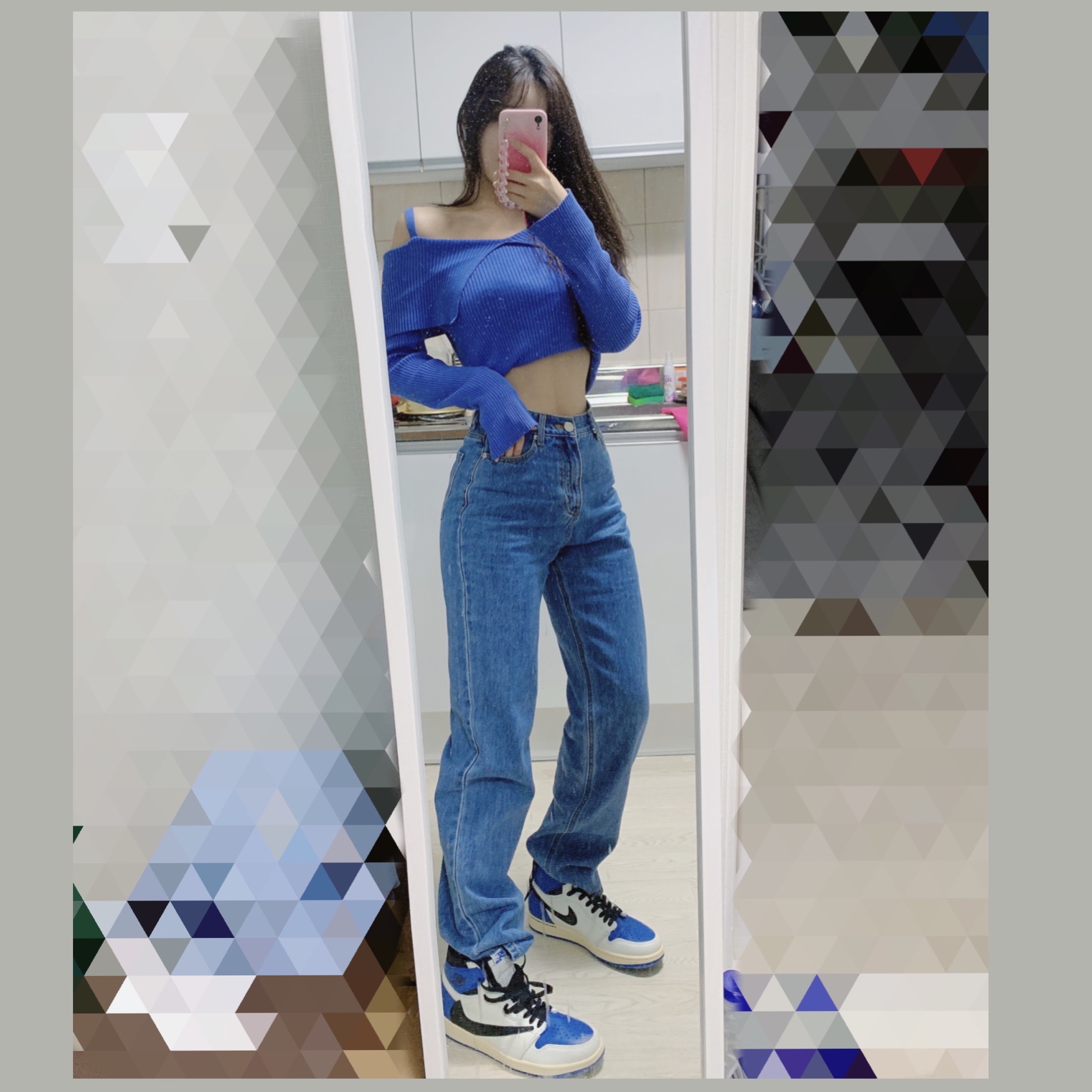 Jordan 1 x Travis Scott x Fragment Retro High OG SP Military Blue 착용 스타일 - 1