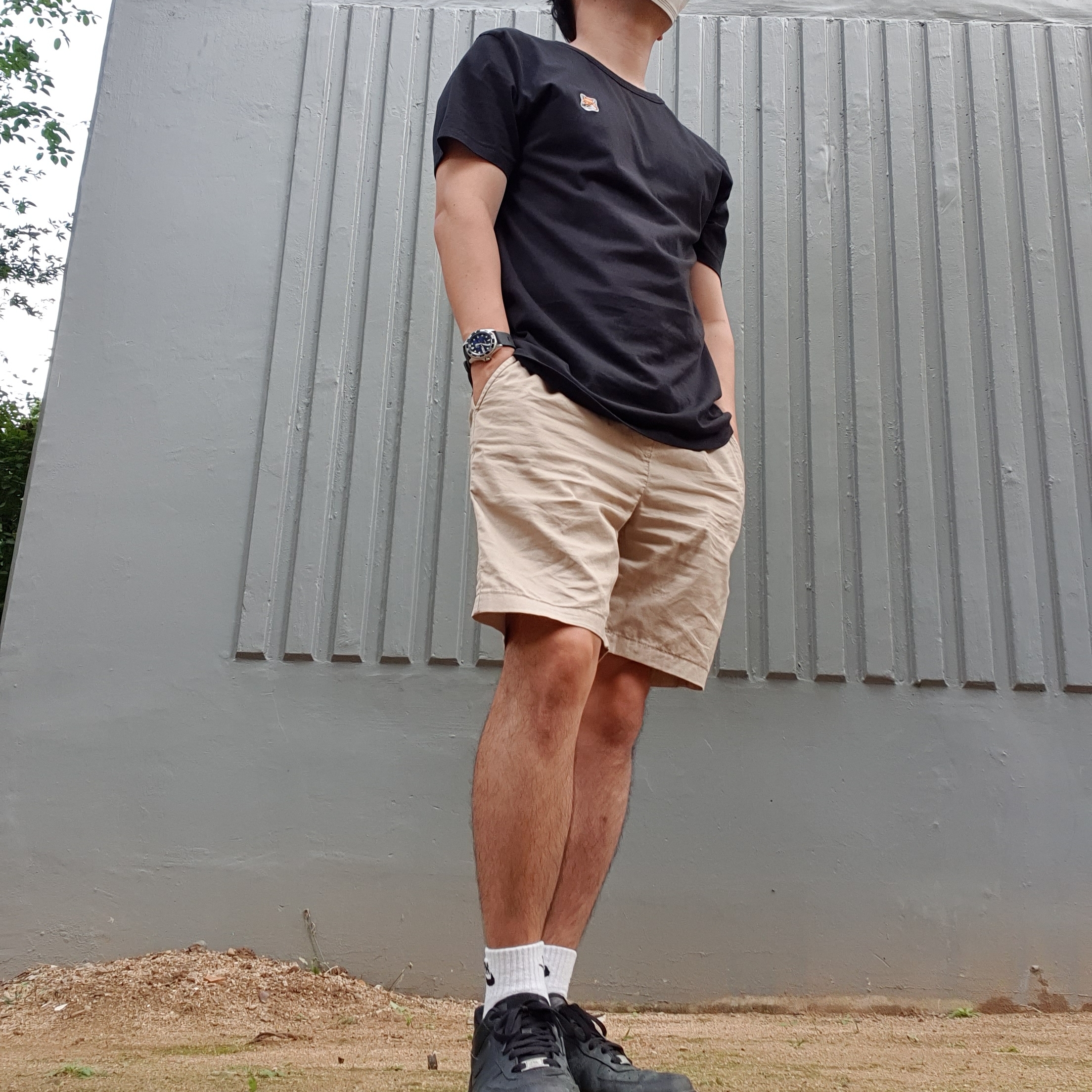 Maison Kitsune Fox Head Patch Classic T-Shirt Black, Nike Air Force 1 '07 Low Triple Black 착용 스타일