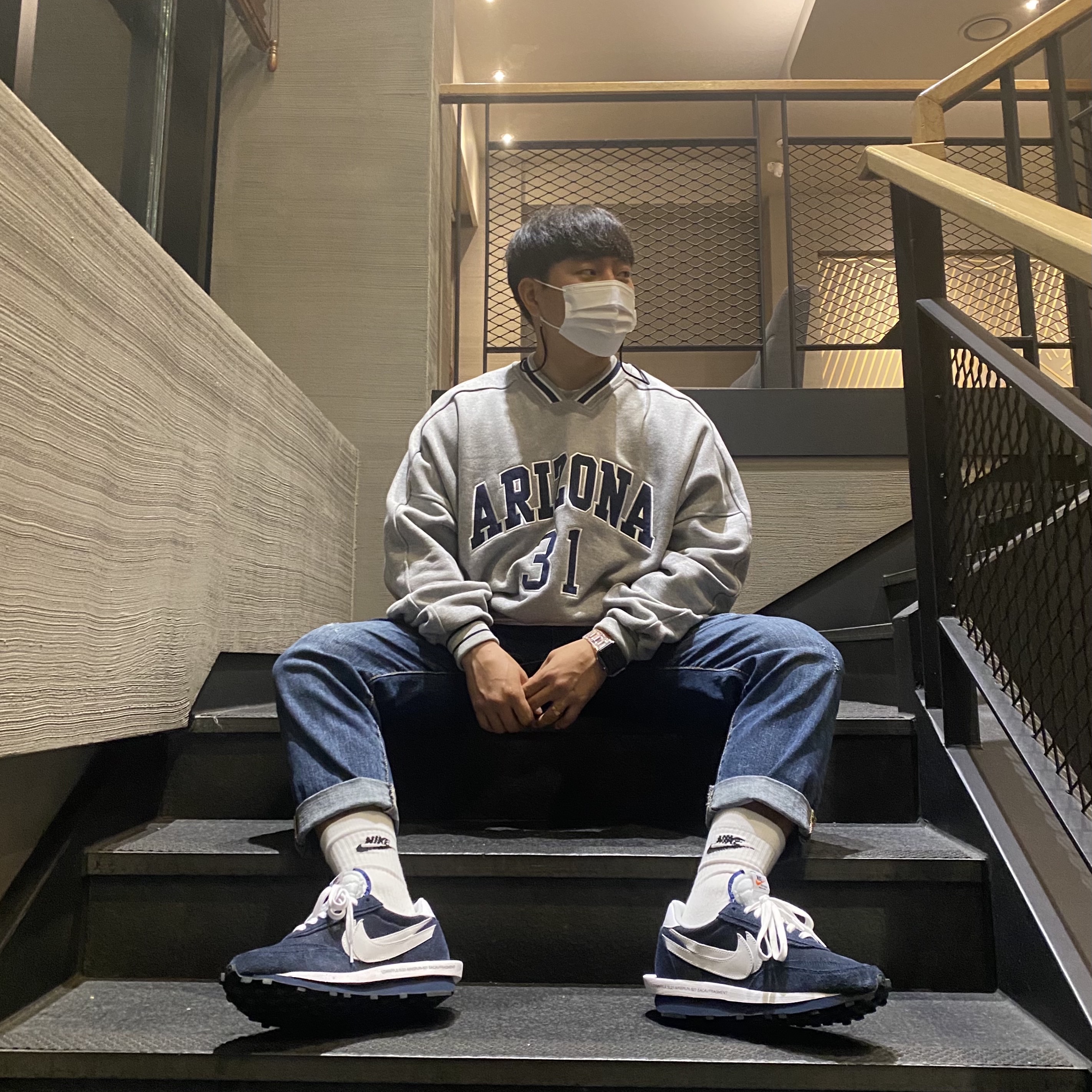 Nike x Sacai x Fragment LDWaffle Blackened Blue 착용 스타일