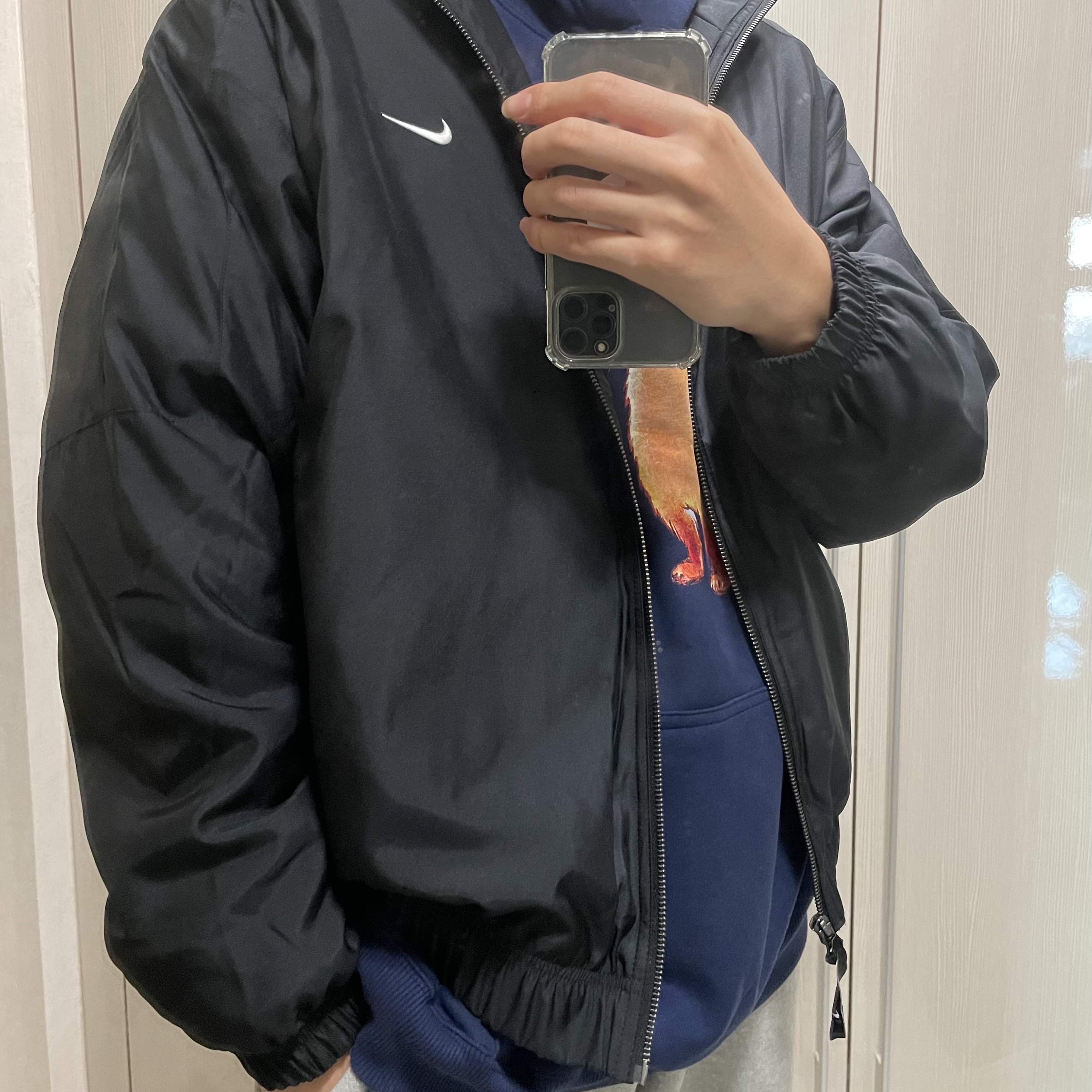 Nike NRG Solo Swoosh Satin Bomber Jacket Black Kumquat - Asia 착용 스타일 - 3