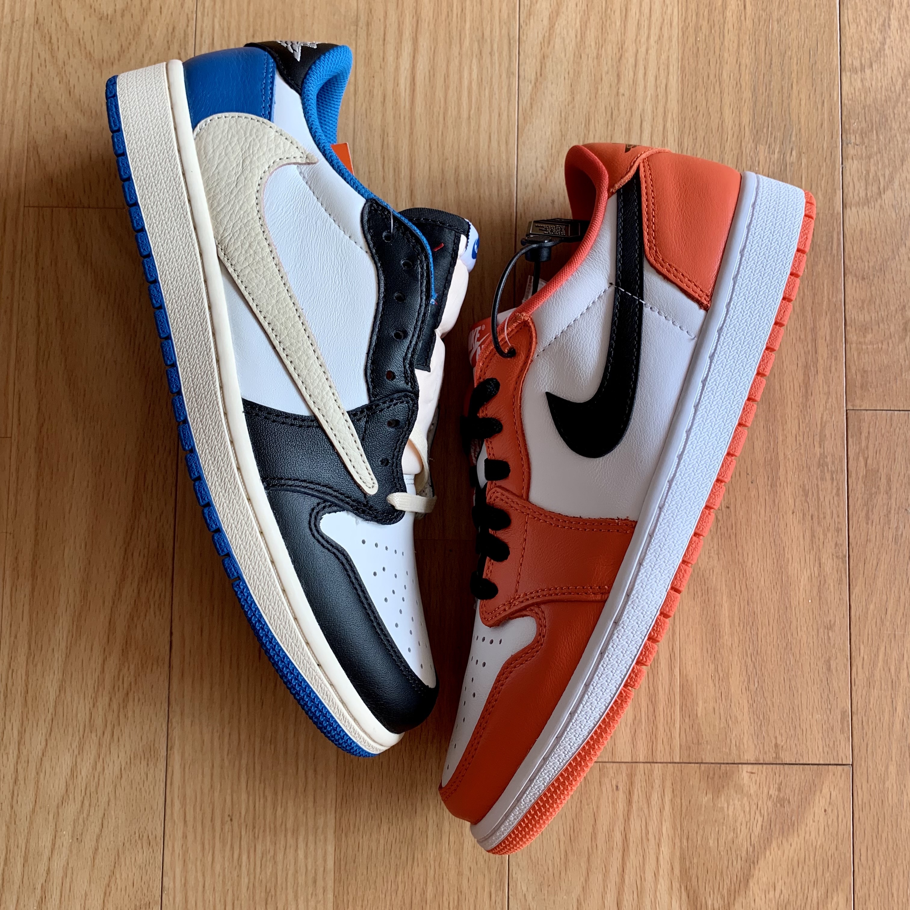Jordan 1 Low OG Starfish, Jordan 1 x Travis Scott x Fragment Retro Low OG SP Military Blue 착용 스타일 - 3