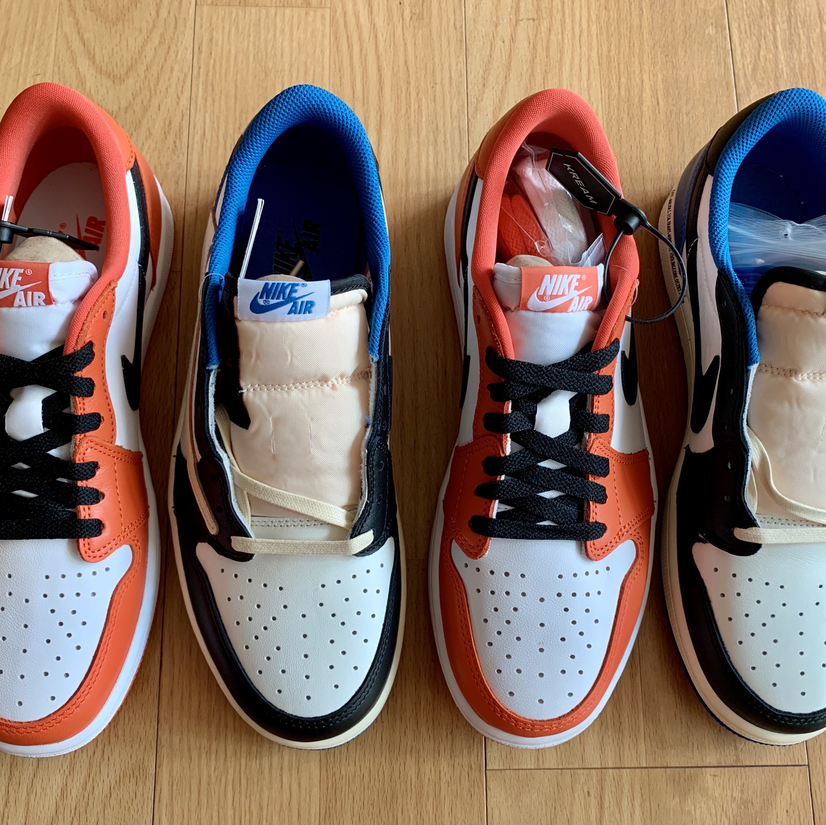 Jordan 1 Low OG Starfish, Jordan 1 x Travis Scott x Fragment Retro Low OG SP Military Blue 착용 스타일 - 4