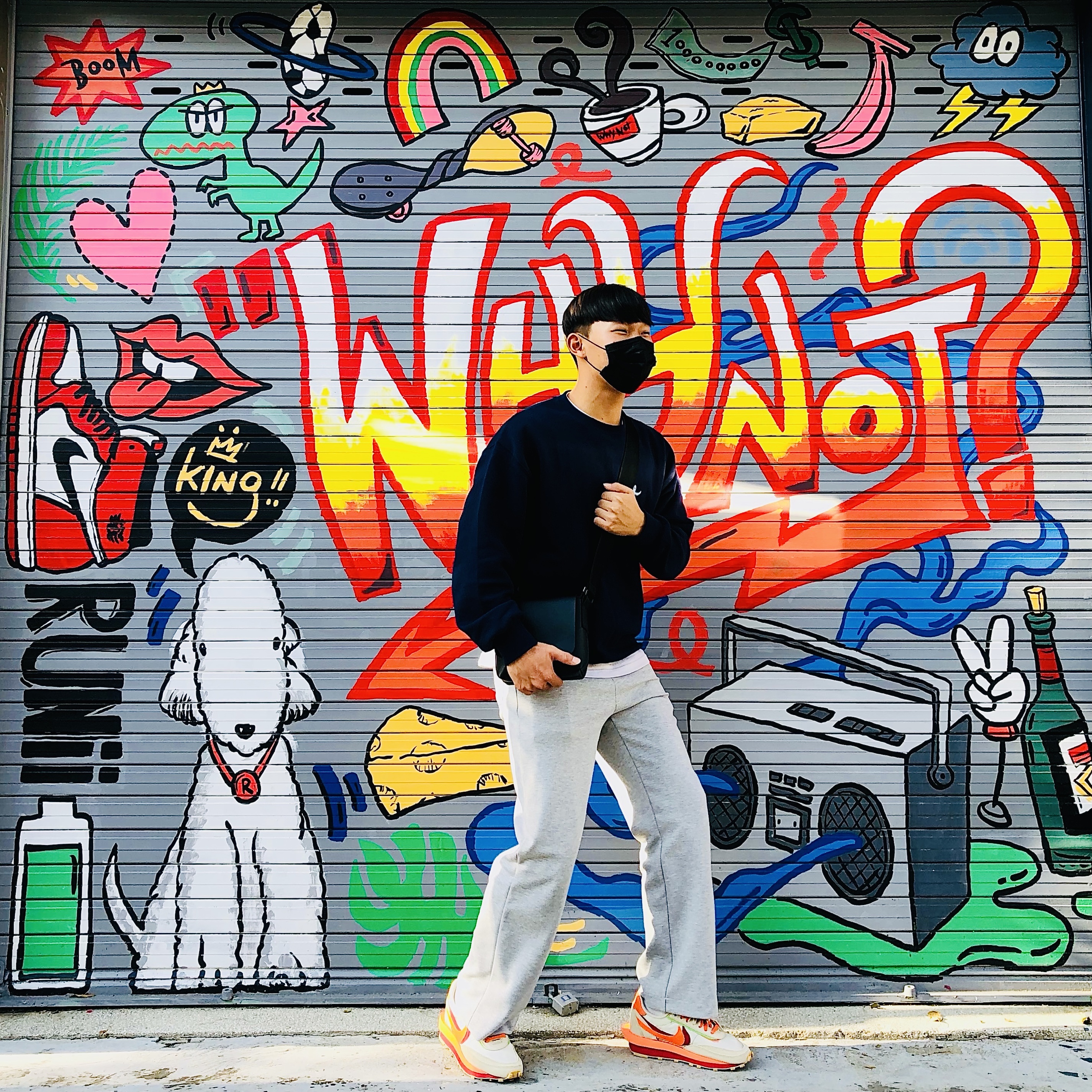 Nike x Sacai x Clot LDWaffle Orange Blaze 착용 스타일 - 2