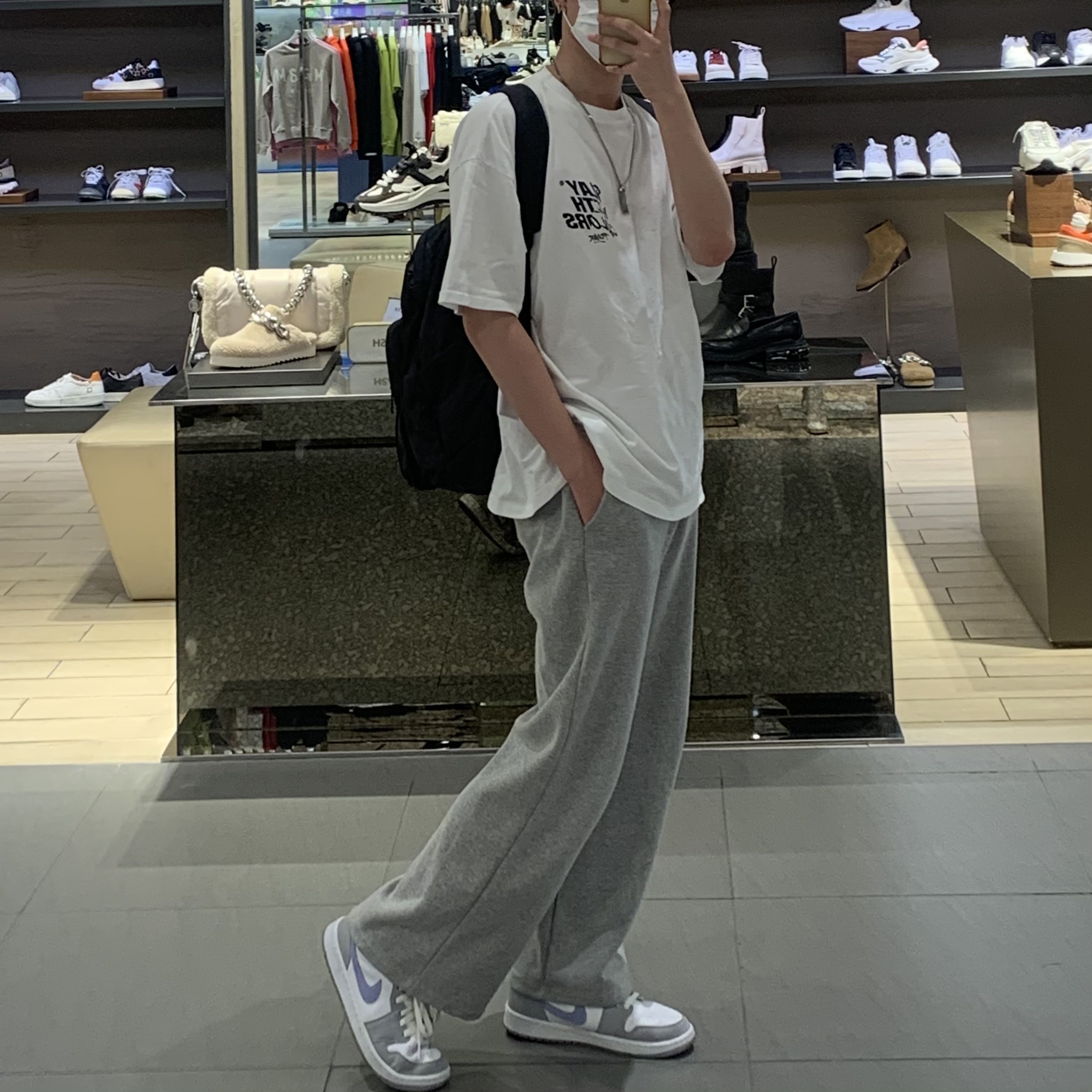 (W) Jordan 1 Mid Wolf Grey 착용 스타일
