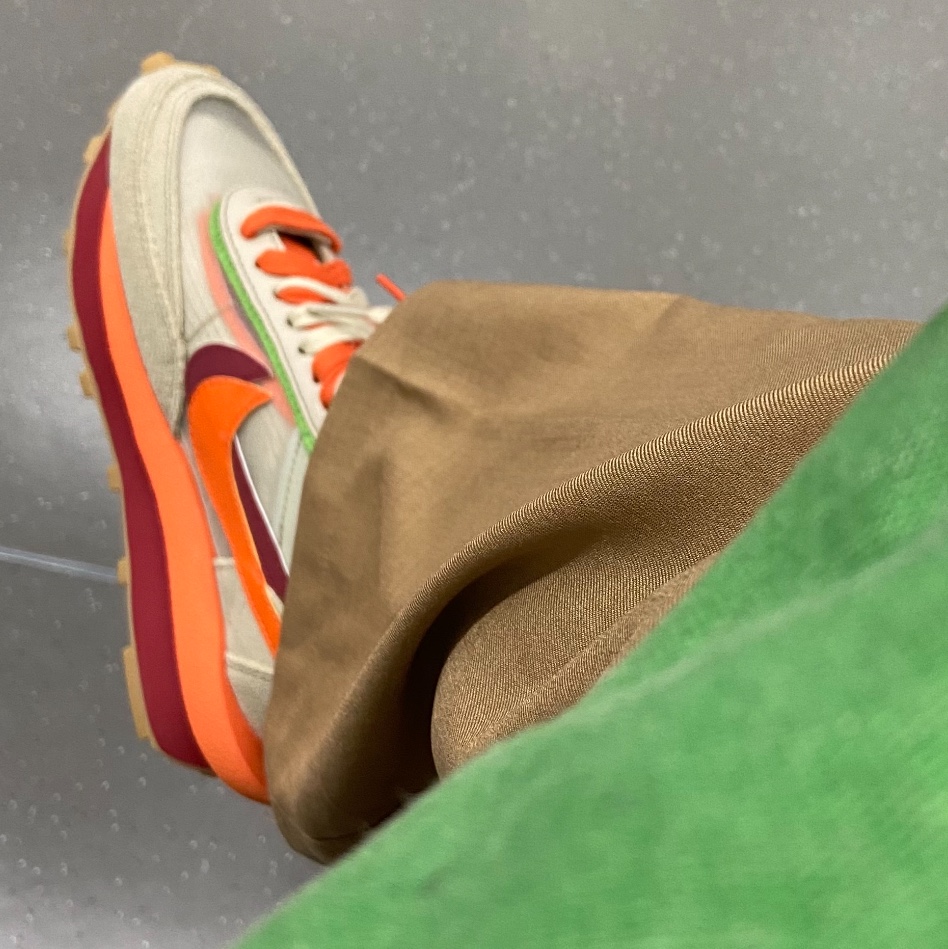 Nike x Sacai x Clot LDWaffle Orange Blaze 착용 스타일 - 4