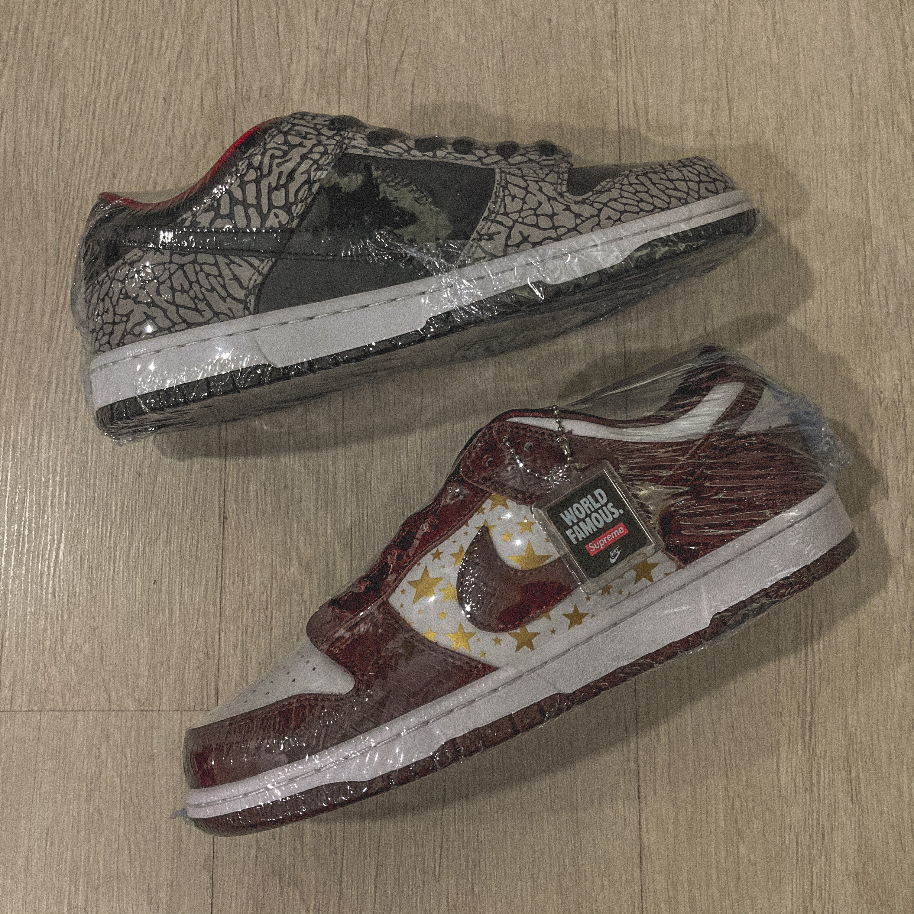 Nike x Supreme SB Dunk Low Barkroot Brown, Nike x Supreme Dunk Low Pro SB Black Cement 2002 착용 스타일