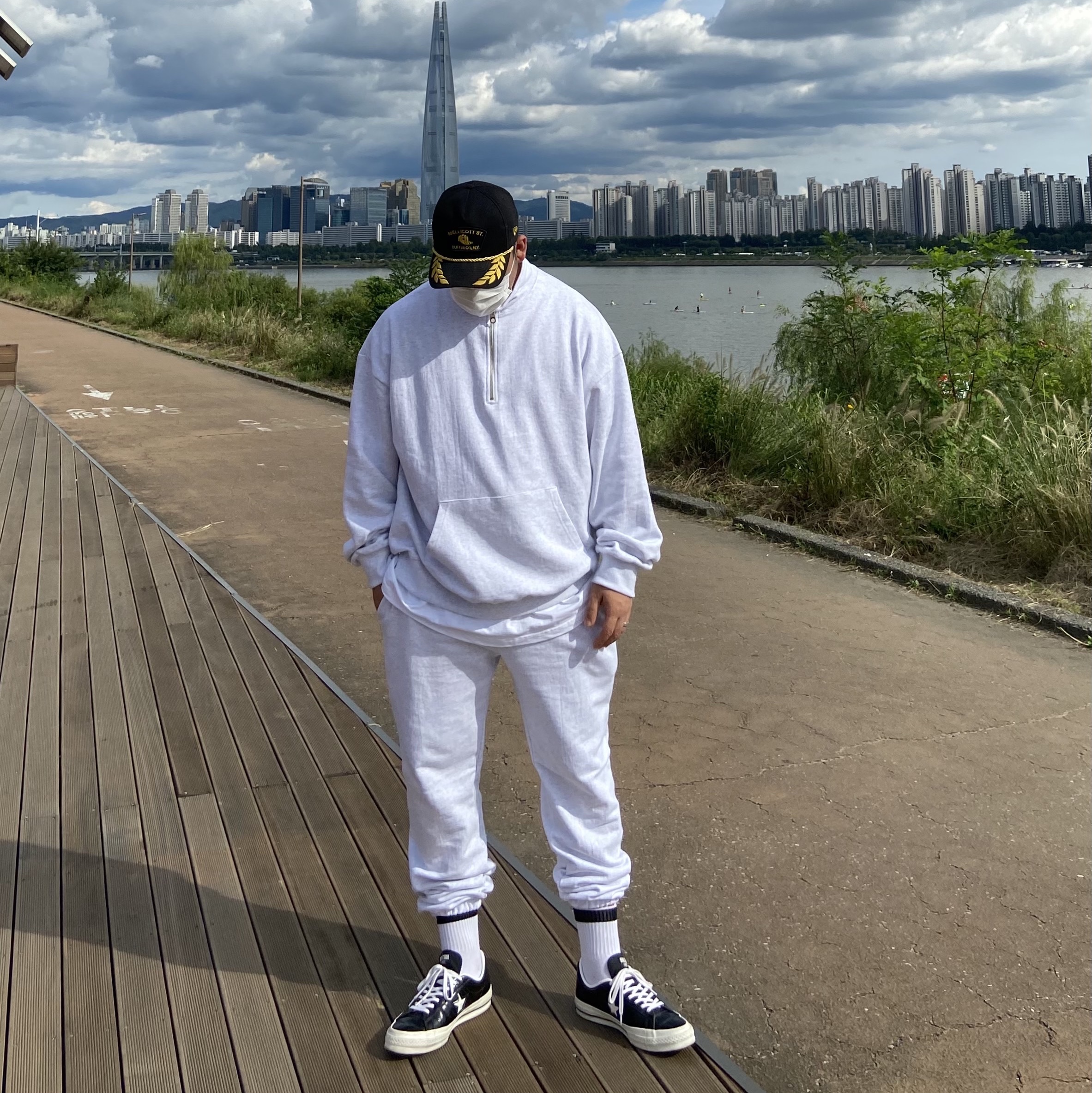 Converse One Star Ox HanByeol Black 착용 스타일