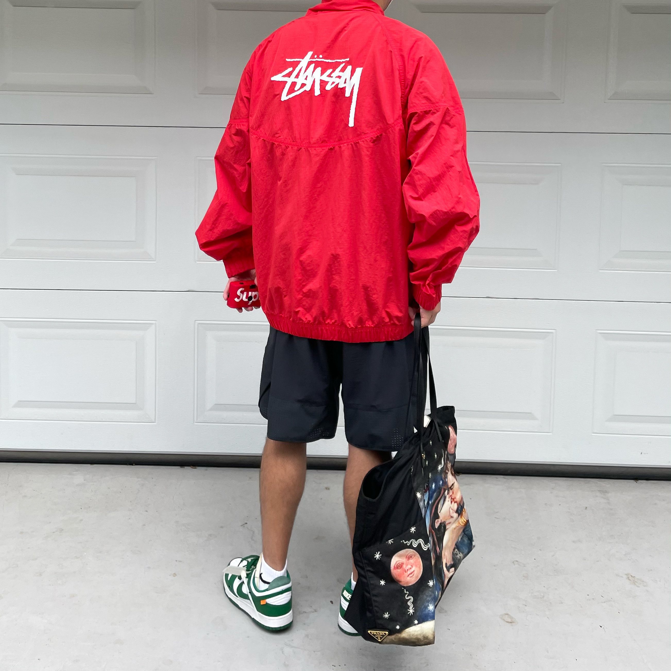 Nike x Stussy Windrunner Jacket Habanero Red, Supreme Yashica MF-1 Camera Red - 21SS 착용 스타일