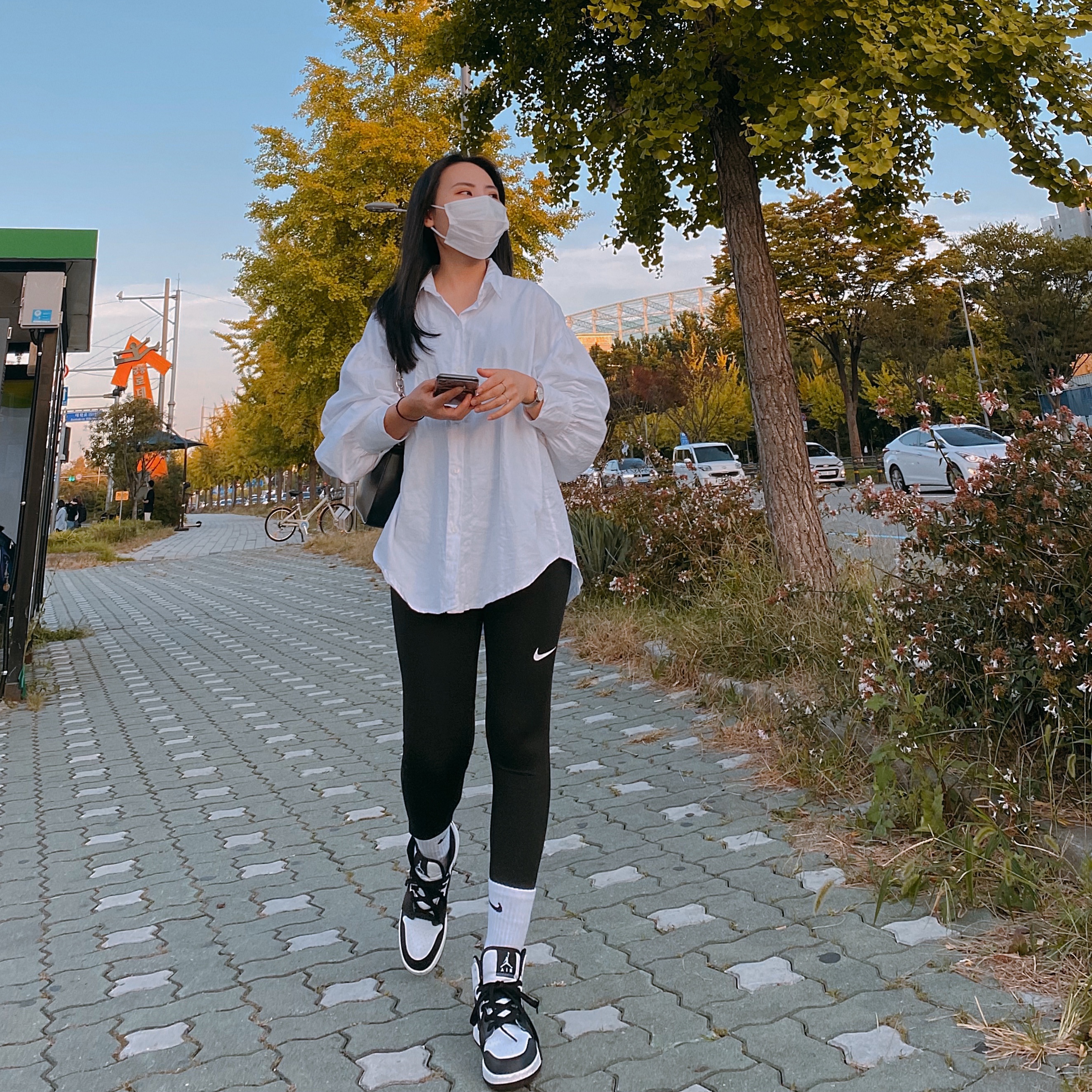 (GS) Jordan 1 Mid White Shadow 착용 스타일