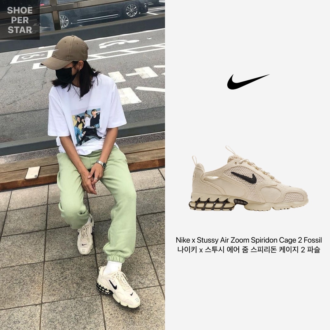 (W) Jordan 1 Mid Habanero Red, Nike x Stussy Air Zoom Spiridon Cage 2 Fossil 착용 스타일 - 3