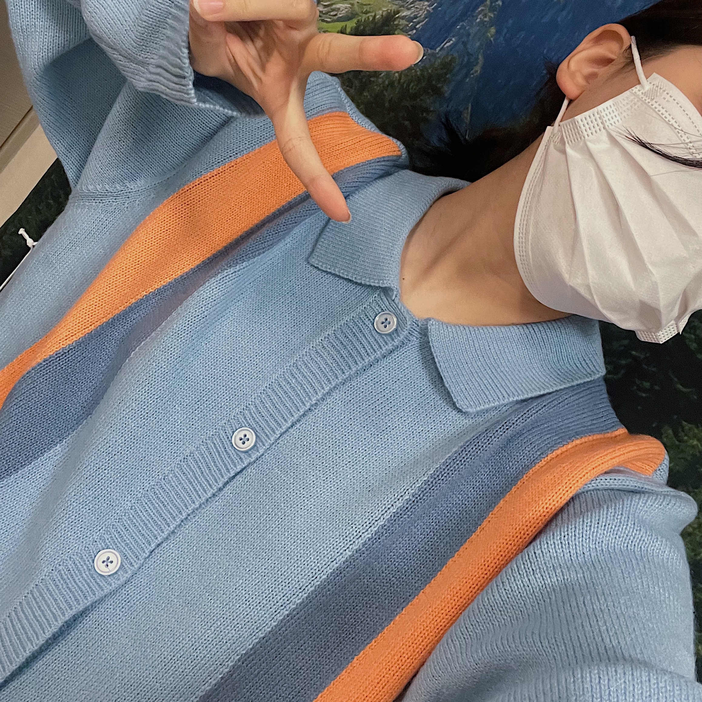 IAB Studio x Obey Archer Cardigan Blue 착용 스타일