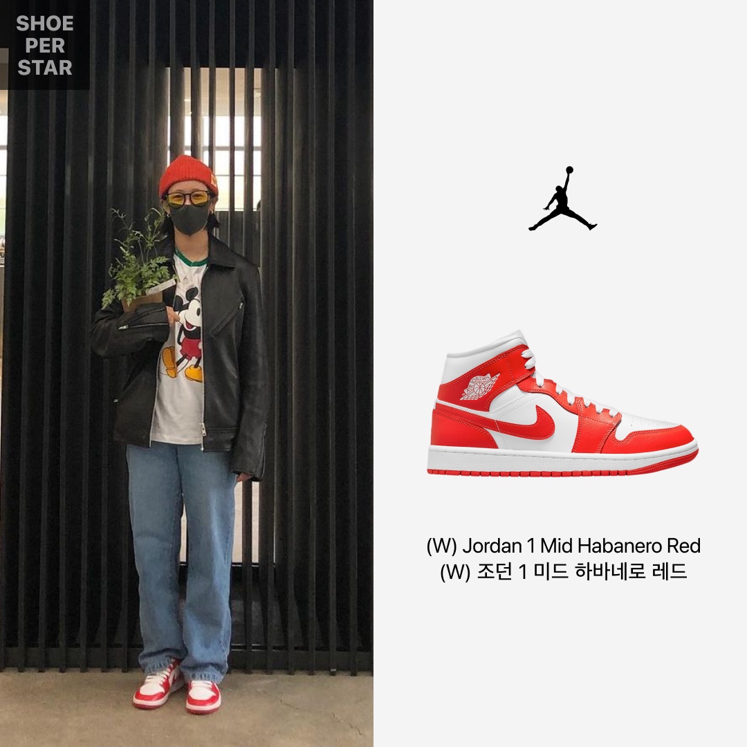 (W) Jordan 1 Mid Habanero Red, Nike x Stussy Air Zoom Spiridon Cage 2 Fossil 착용 스타일 - 2