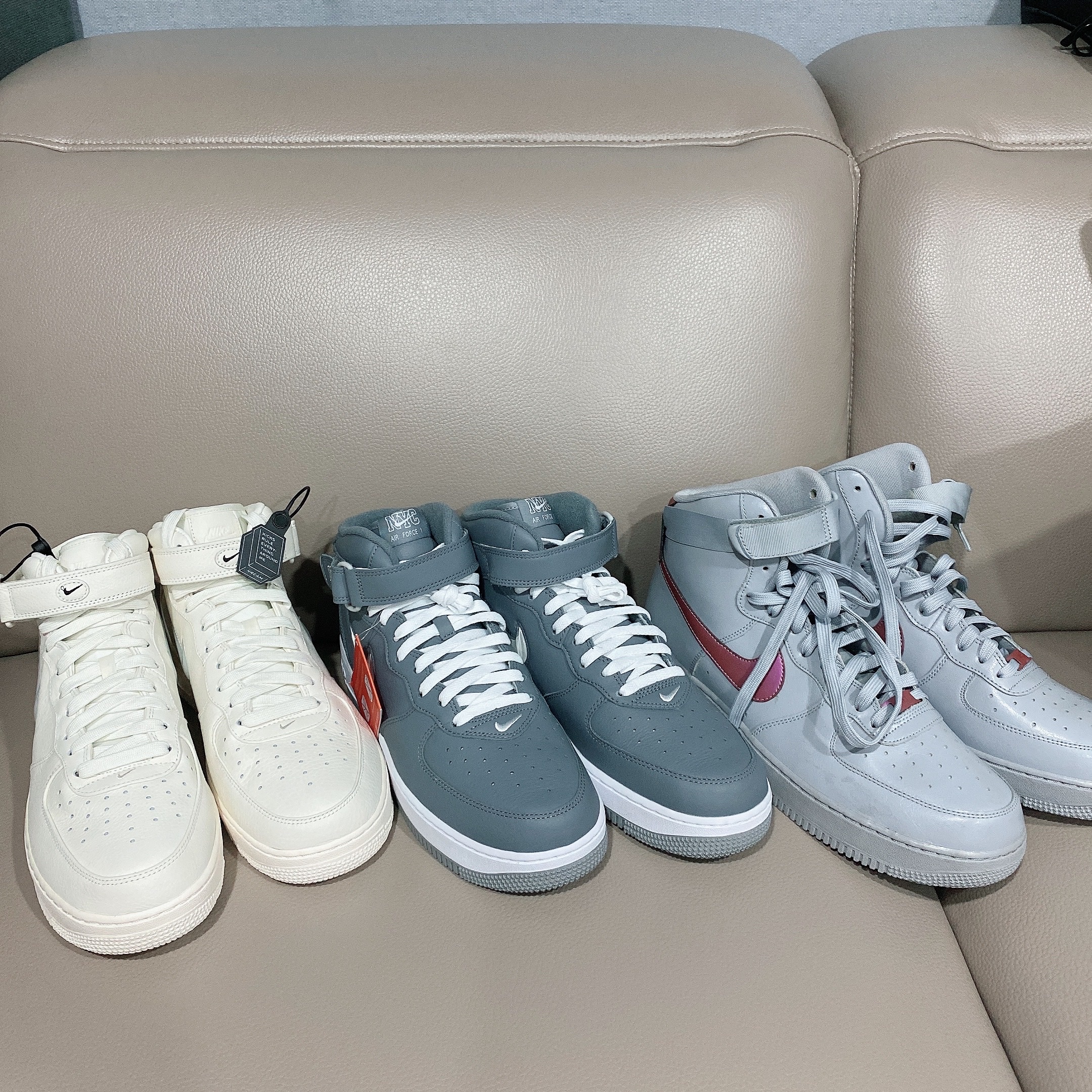 Nike Air Force 1 Retro Premium Jewel Sail, Nike Air Force 1 Mid QS NYC Cool Grey 착용 스타일 - 2