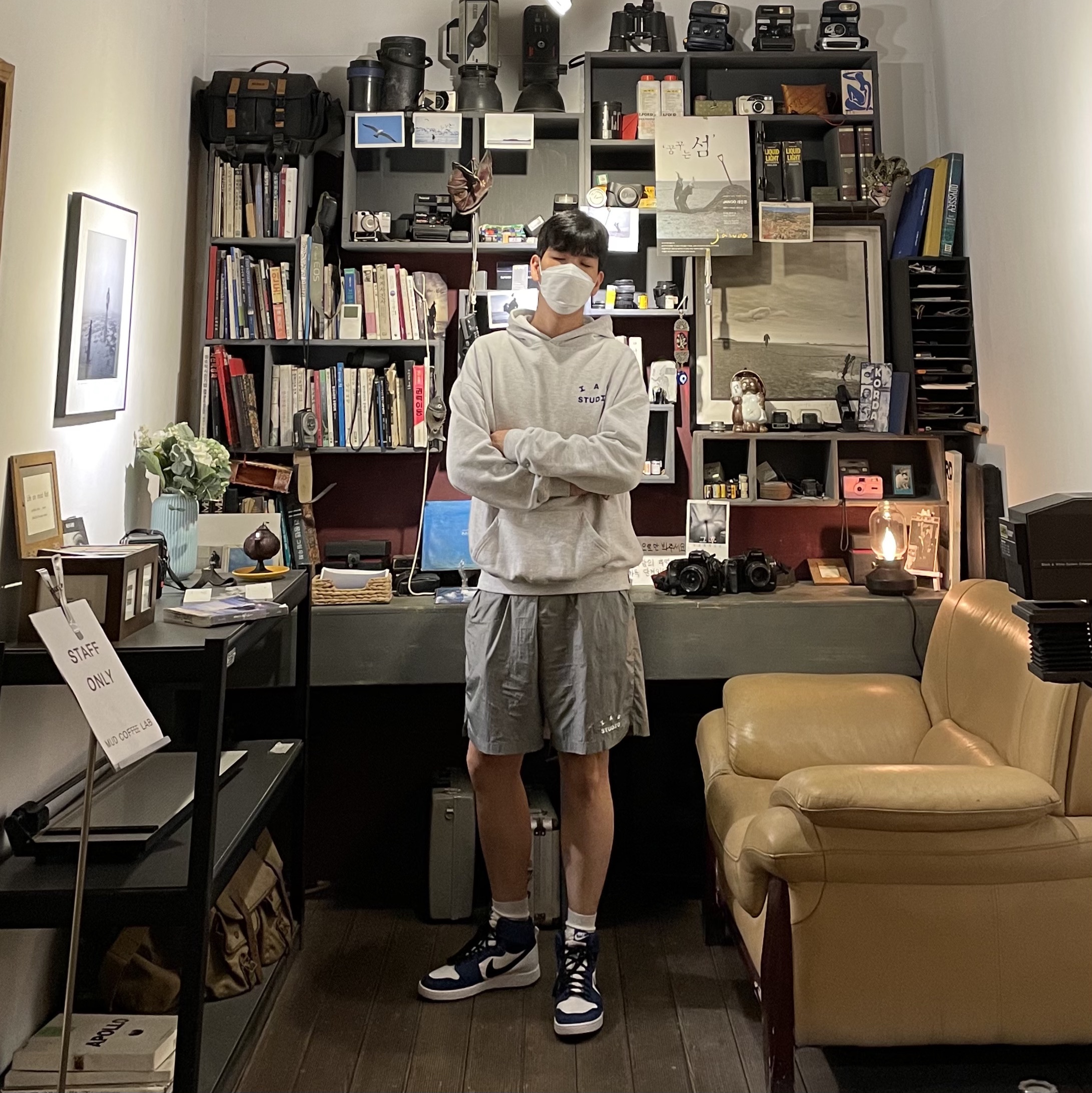 IAB Studio Hoodie Oatmeal Gray - 21SS, Jordan 1 KO Storm Blue 착용 스타일 - 2