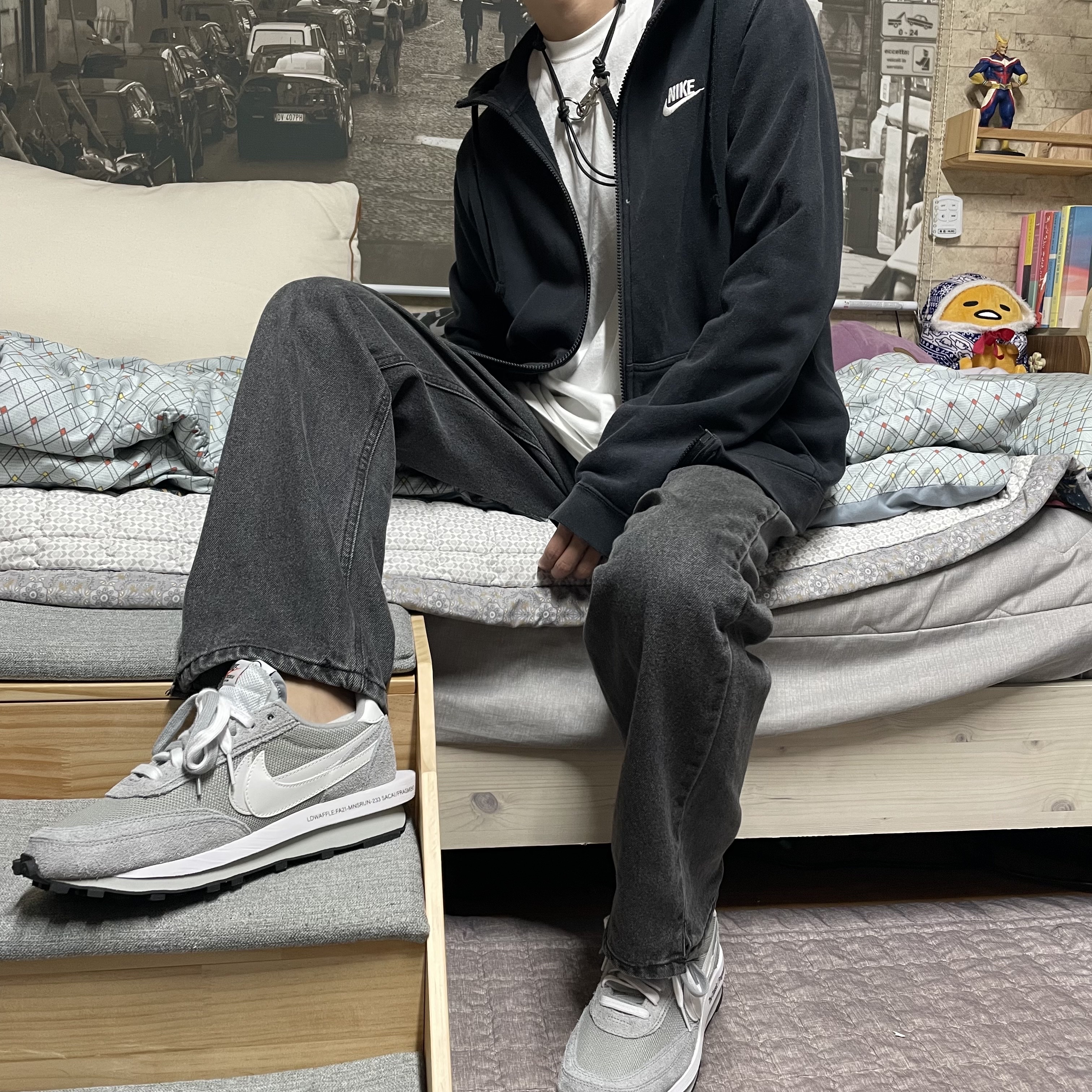 Nike x Sacai x Fragment LDWaffle Light Smoke Grey 착용 스타일