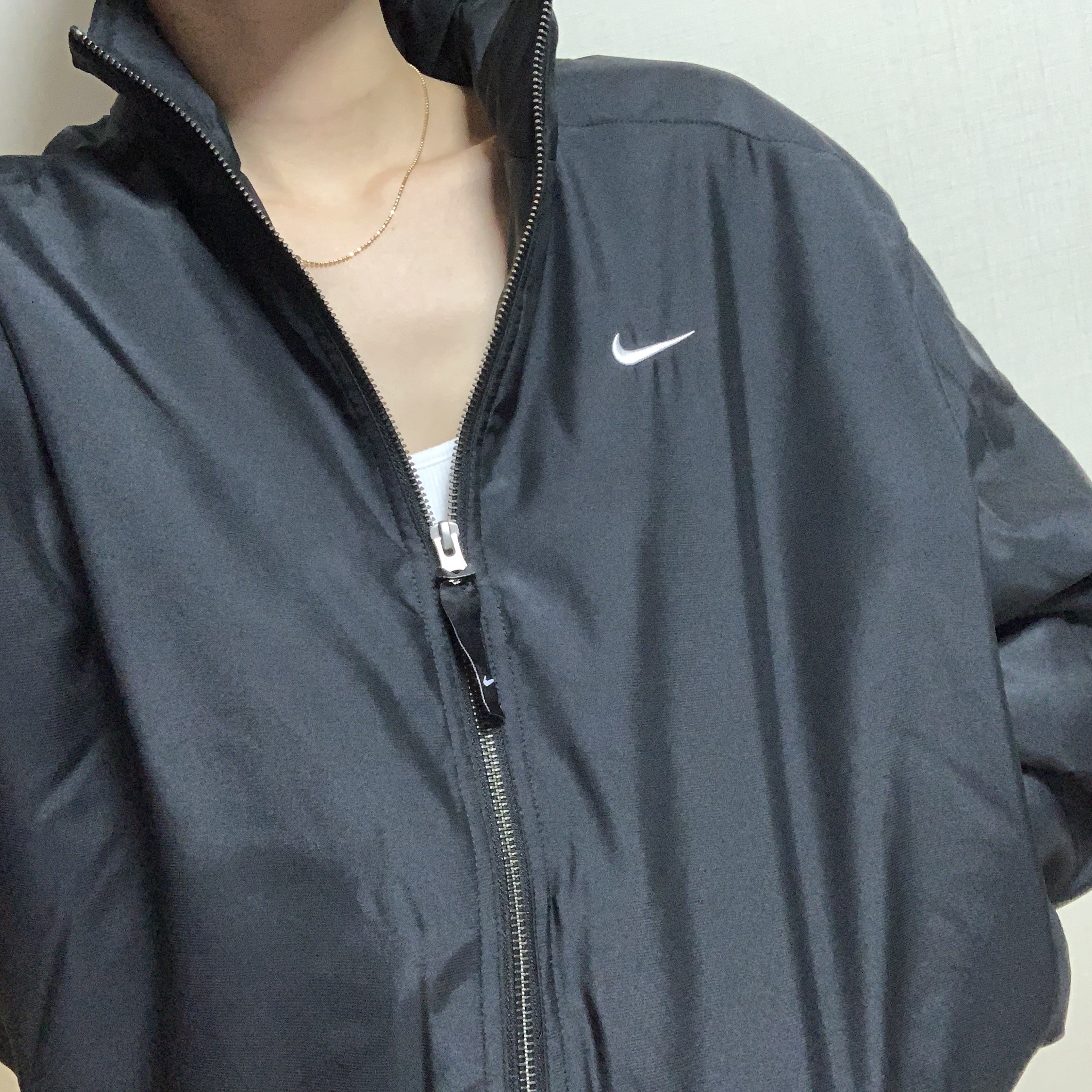Nike NRG Solo Swoosh Satin Bomber Jacket Black Kumquat - Asia 착용 스타일