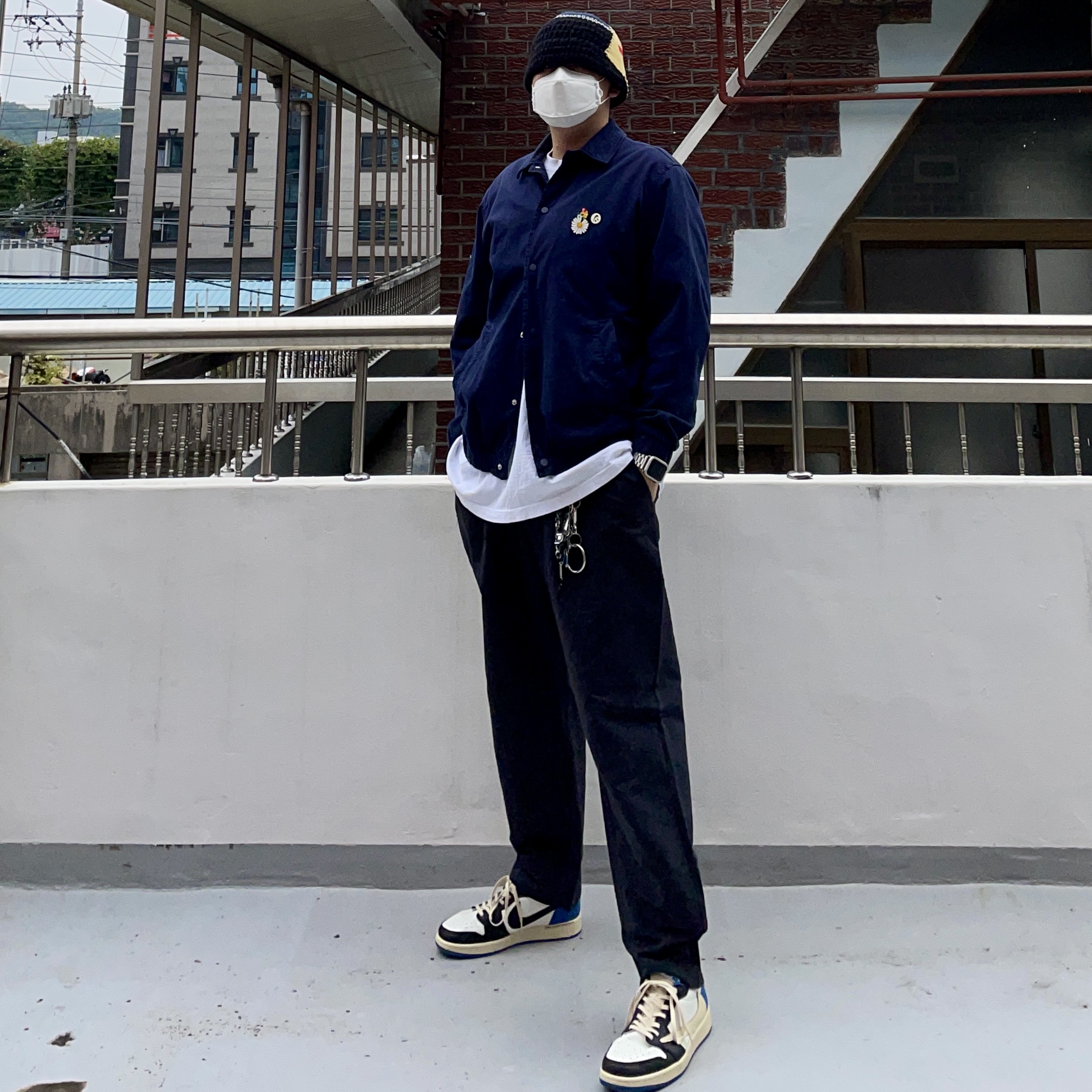 Jordan 1 x Travis Scott x Fragment Retro Low OG SP Military Blue 착용 스타일