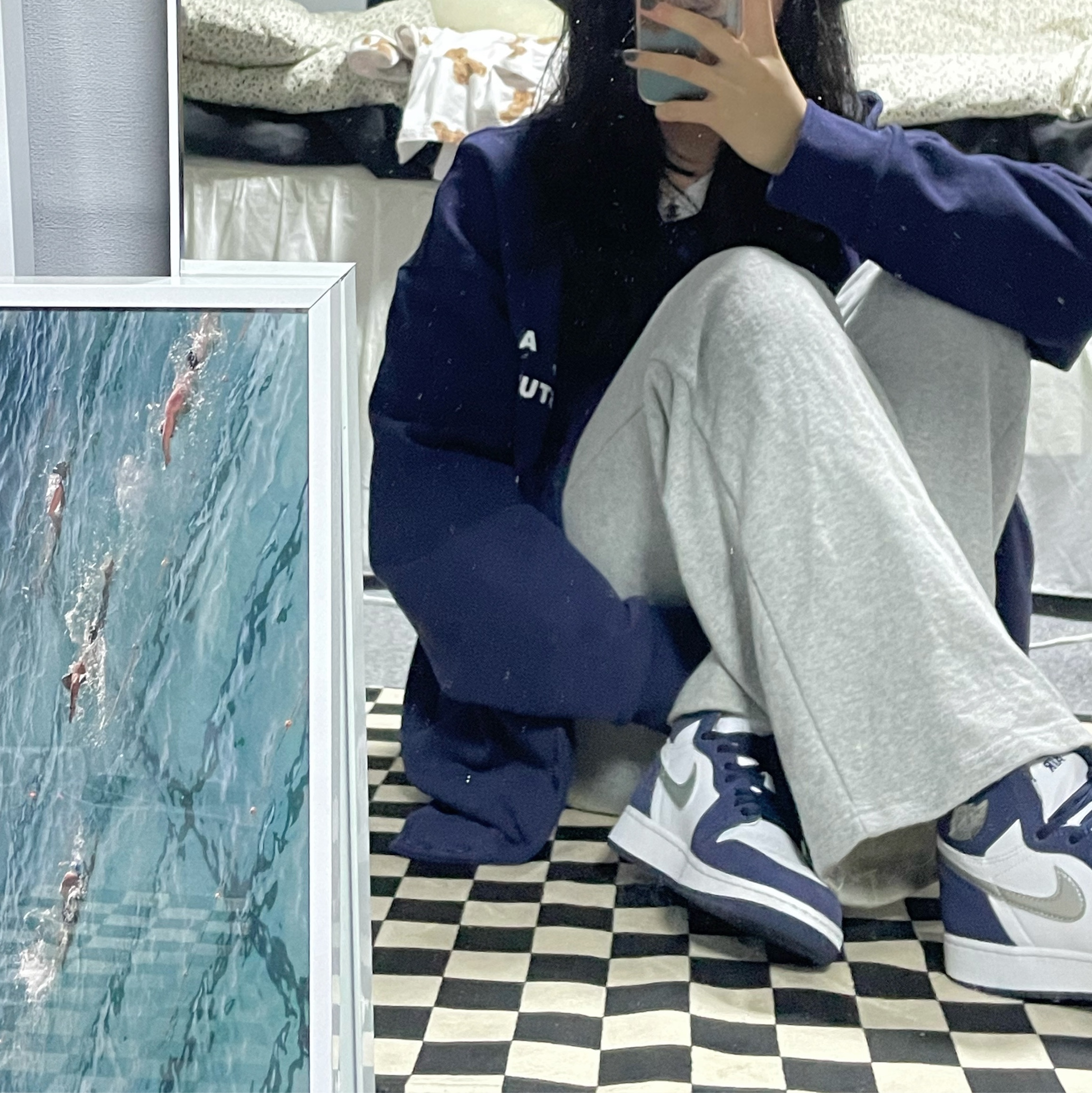 IAB Studio Cotton Stadium Jacket Navy - 21SS, (GS) Jordan 1 Retro High OG CO.JP Midnight Navy 착용 스타일