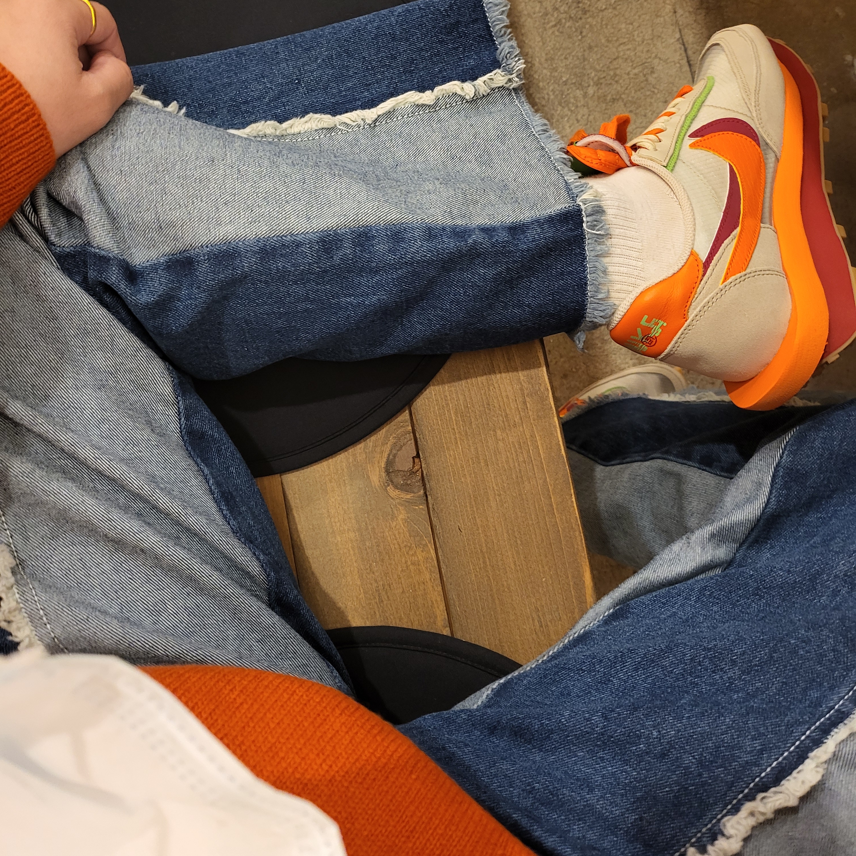 Nike x Sacai x Clot LDWaffle Orange Blaze 착용 스타일