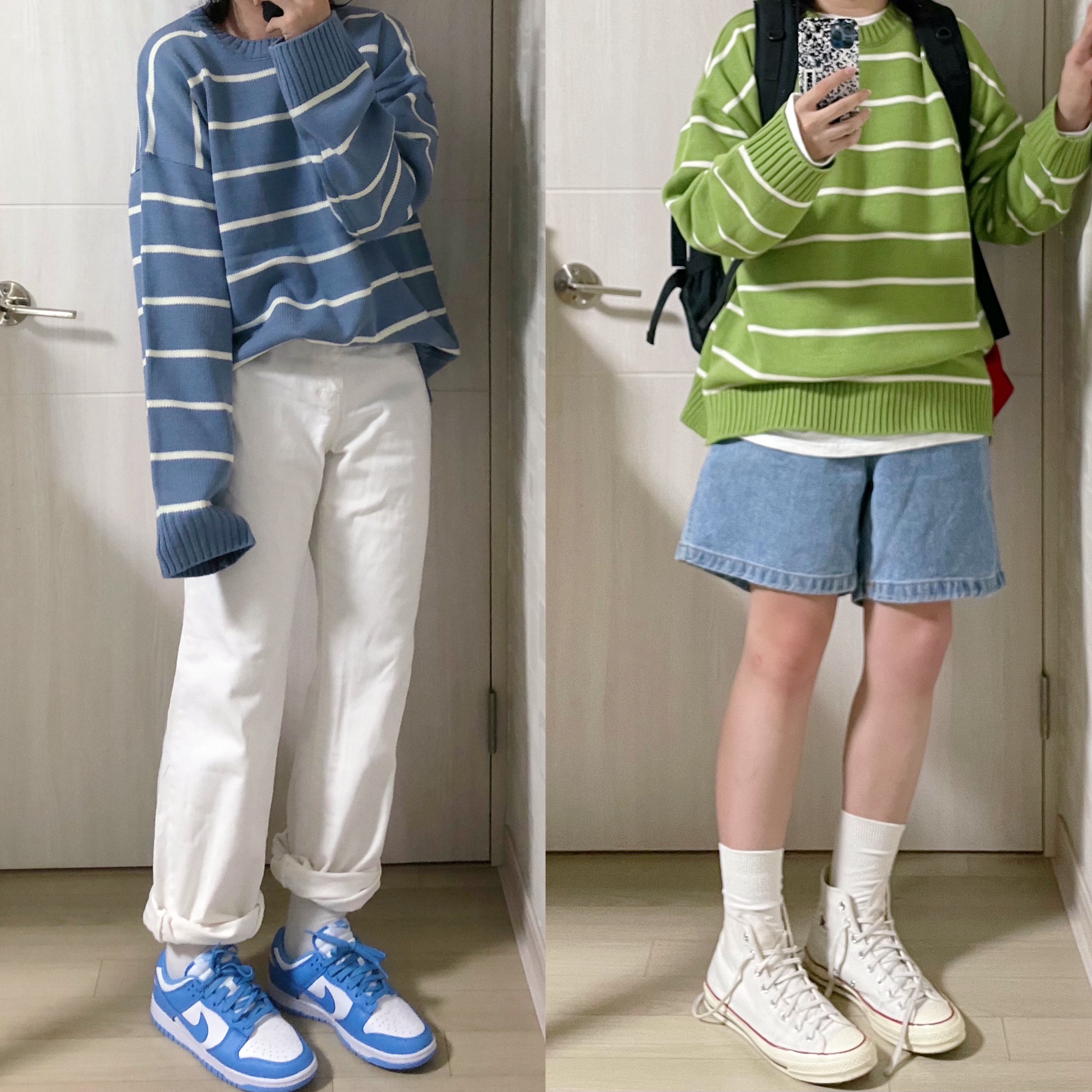 Nike Dunk Low Retro University Blue, Converse Chuck 70 High Vintage Canvas White 착용 스타일 - 1