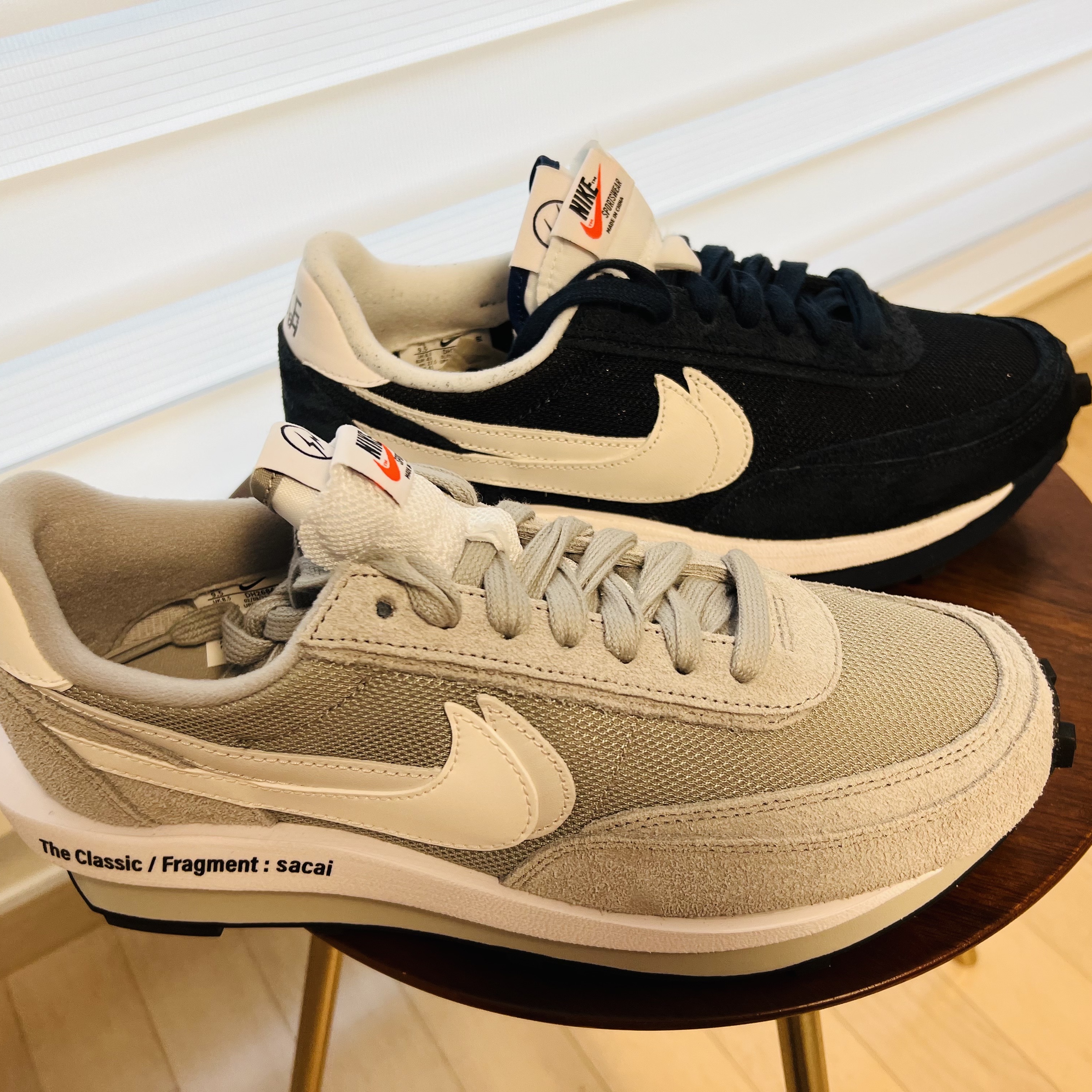 Nike x Sacai x Fragment LDWaffle Light Smoke Grey, Nike x Sacai x Fragment LDWaffle Blackened Blue 착용 스타일 - 1