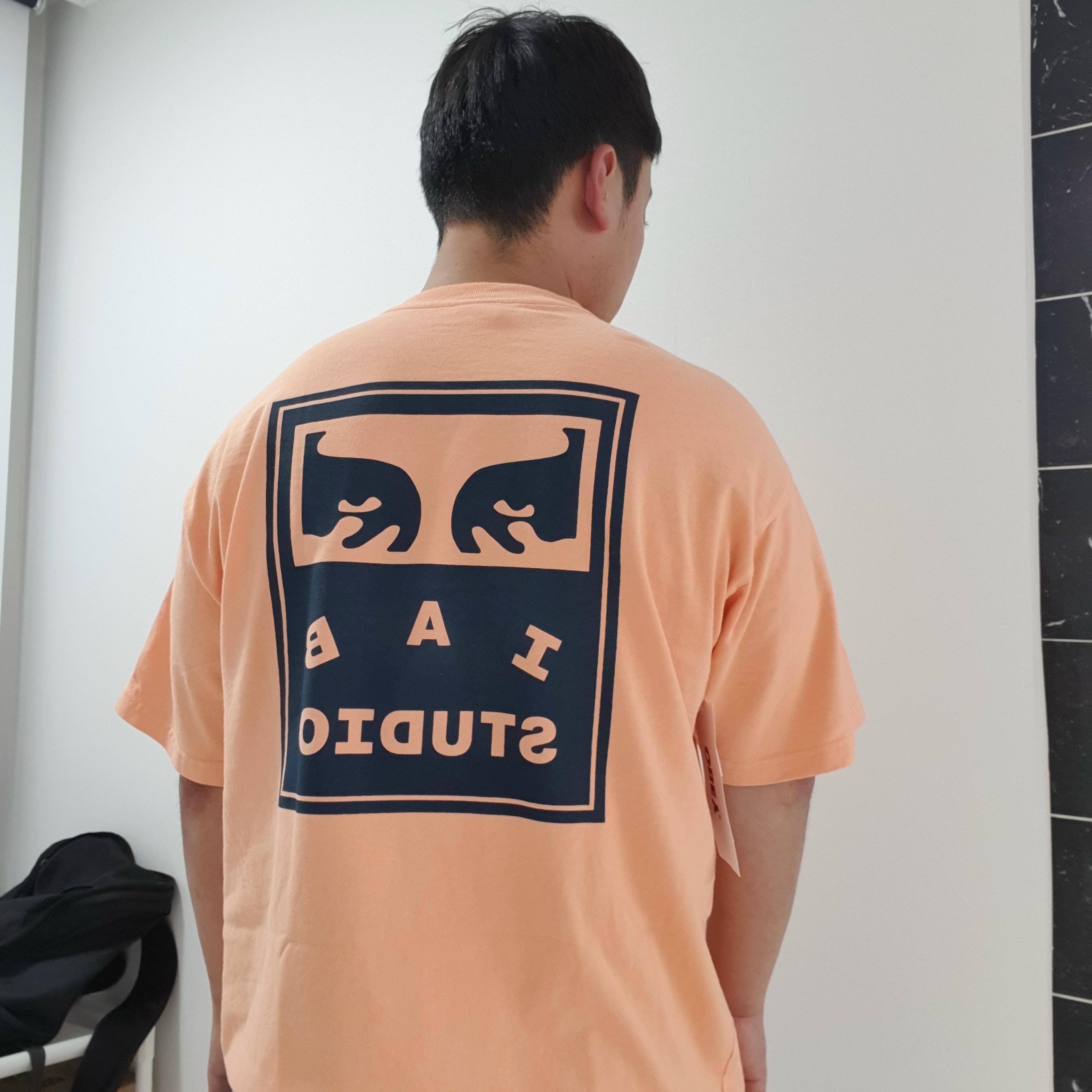 IAB Studio x Obey Eyes Icon T-Shirt Melon 착용 스타일