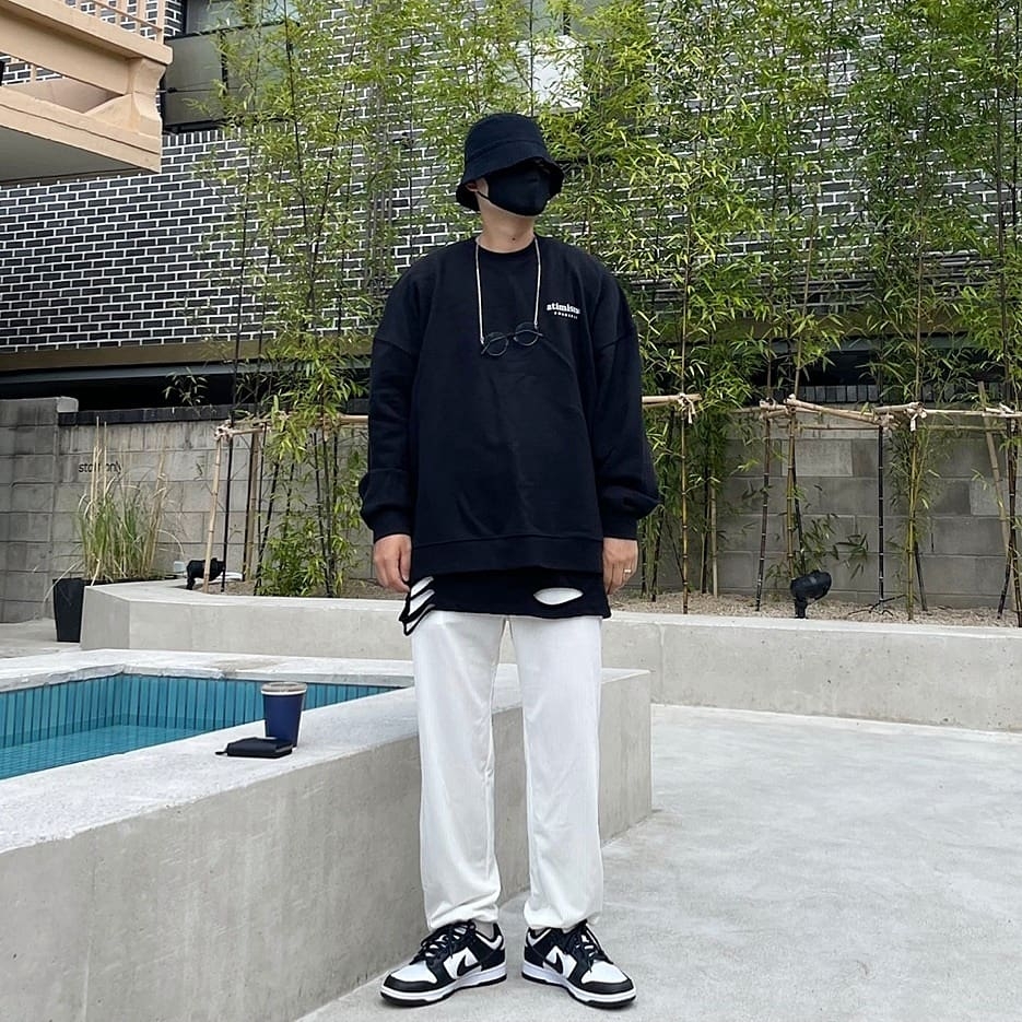 Nike Dunk Low Retro Black, (W) Nike Dunk Low Black 착용 스타일 - 1